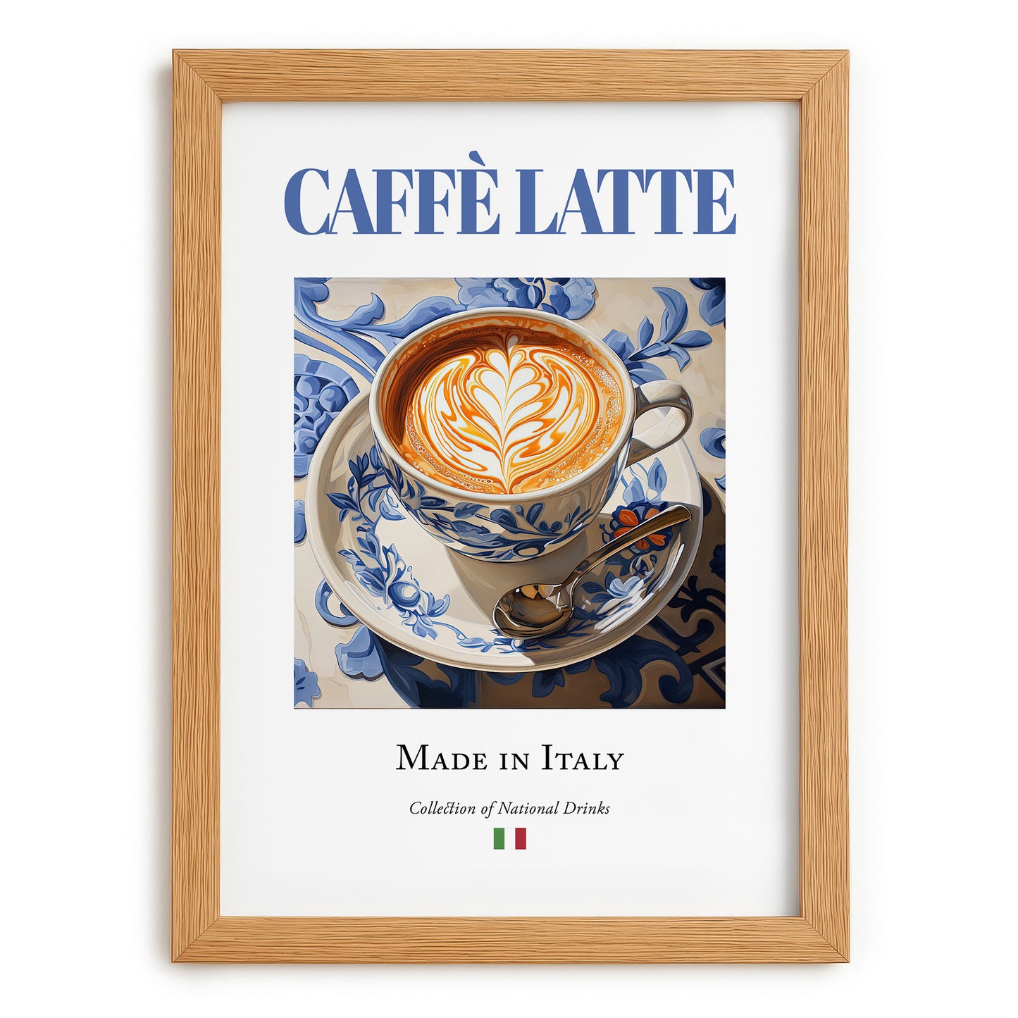 Caffè latte – Italian Coffee, Konditorei Print, set in oak frame
