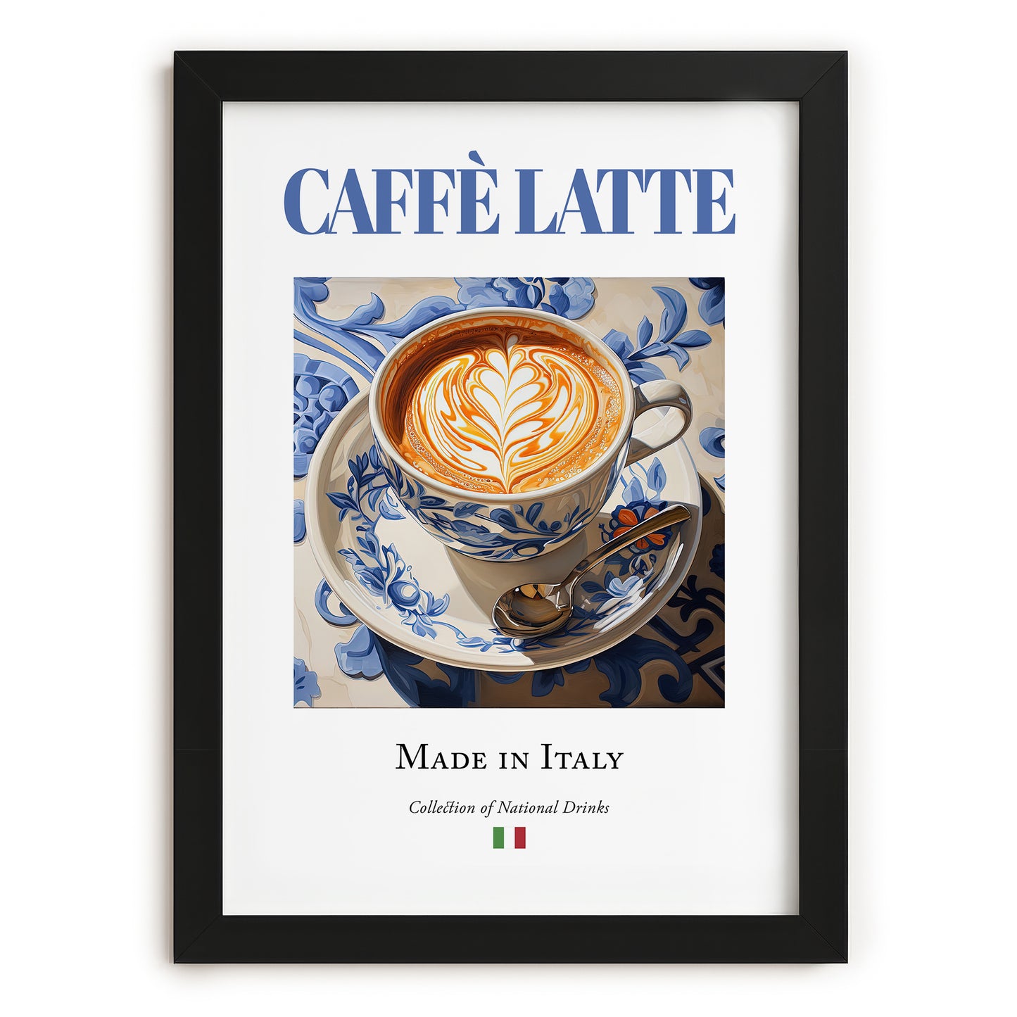 Caffè latte – Italian Coffee, Konditorei Print, in sleek black frame