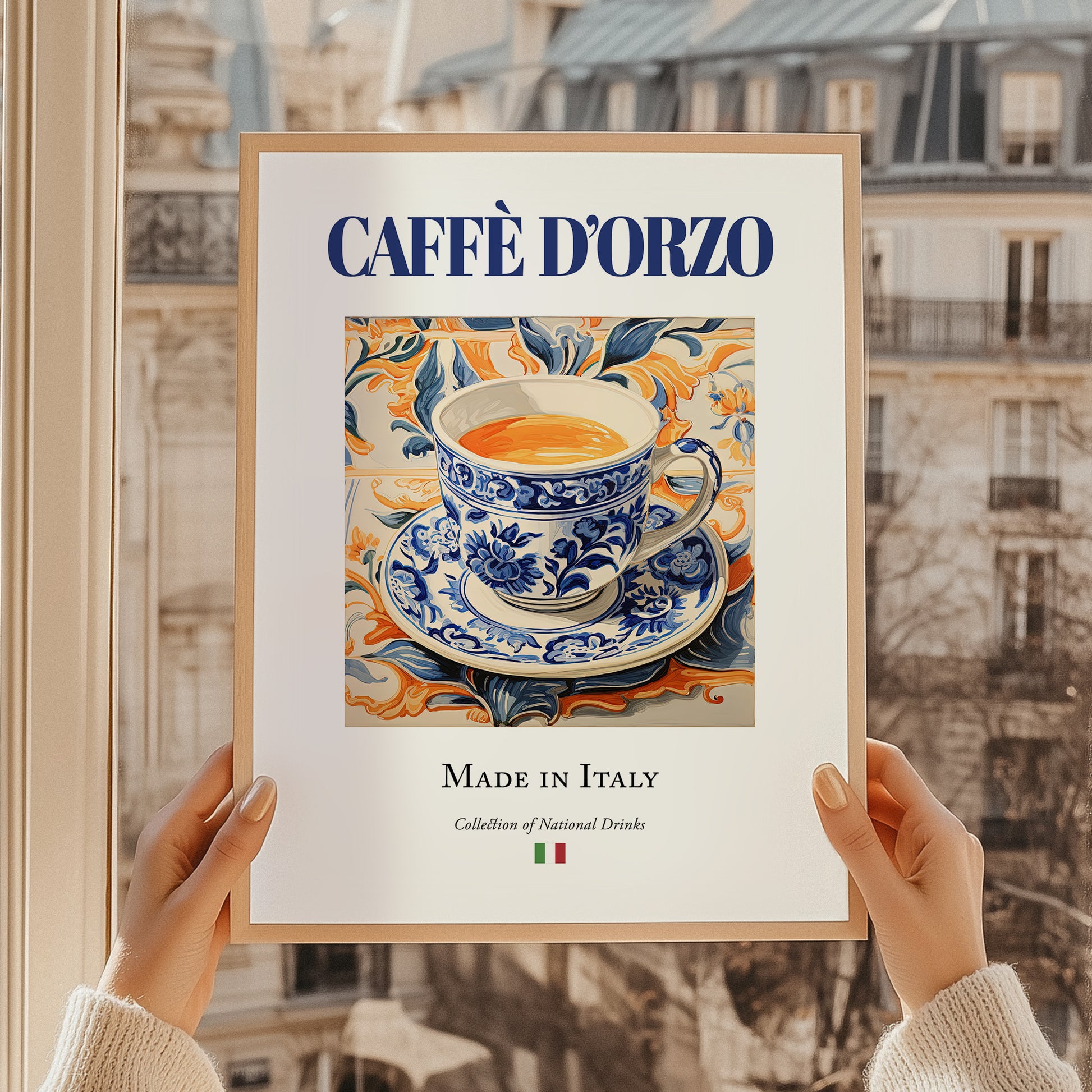 Caffè d'Orzo – Italian Coffee, Konditorei Painting, styled in a charming Paris street view