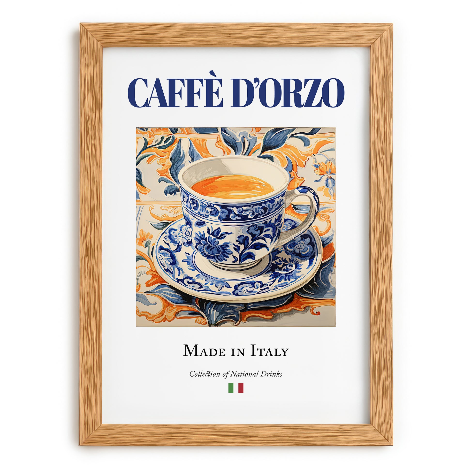 Caffè d'Orzo – Italian Coffee, Konditorei Painting, set in oak frame