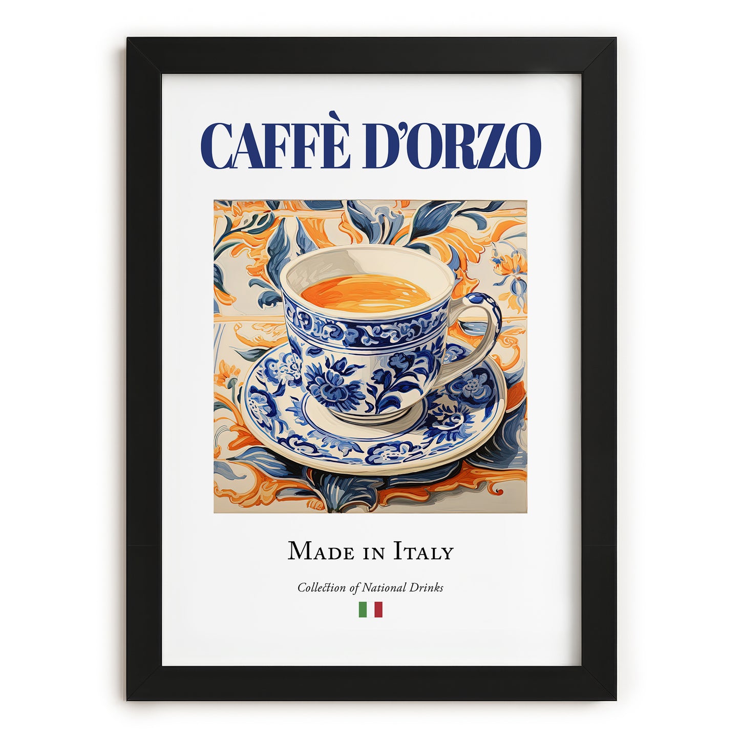 Caffè d'Orzo – Italian Coffee, Konditorei Painting, in sleek black frame