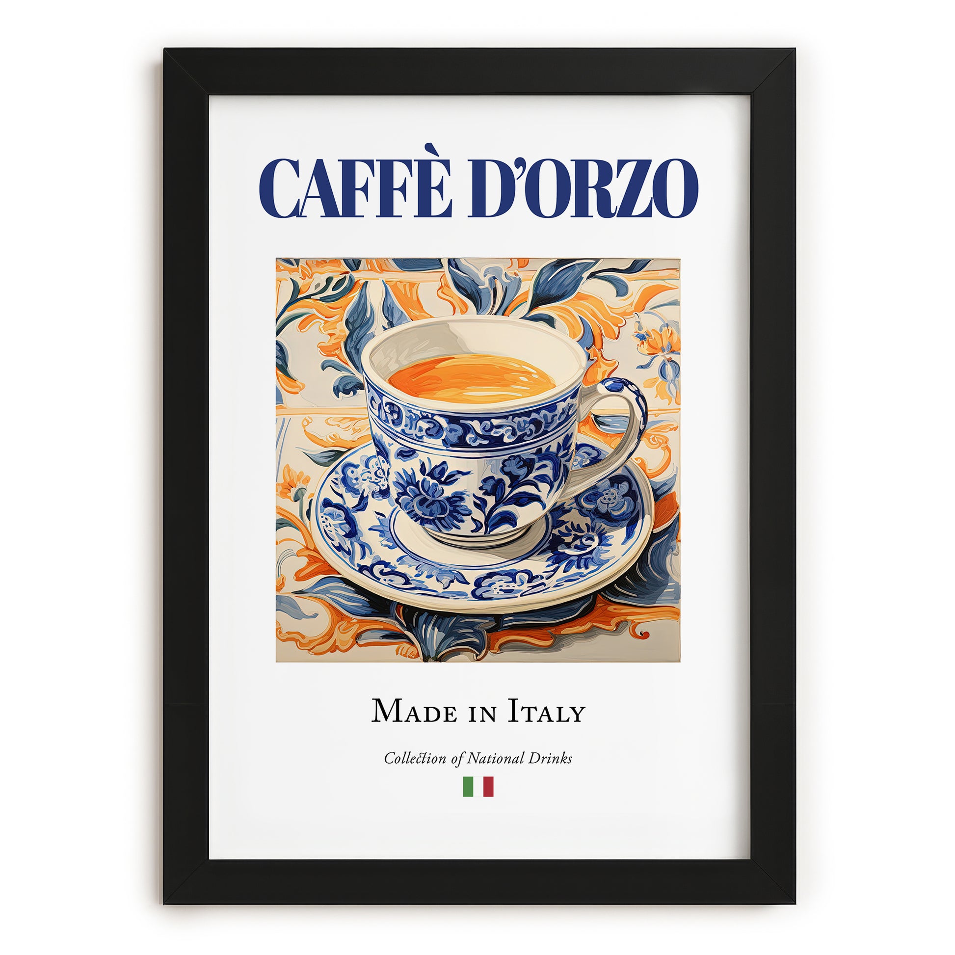 Caffè d'Orzo – Italian Coffee, Konditorei Painting, in sleek black frame