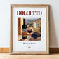 Dolcetto – Italian Red Wine, Wine Bar Print, in wooden frame leaning on the floor
