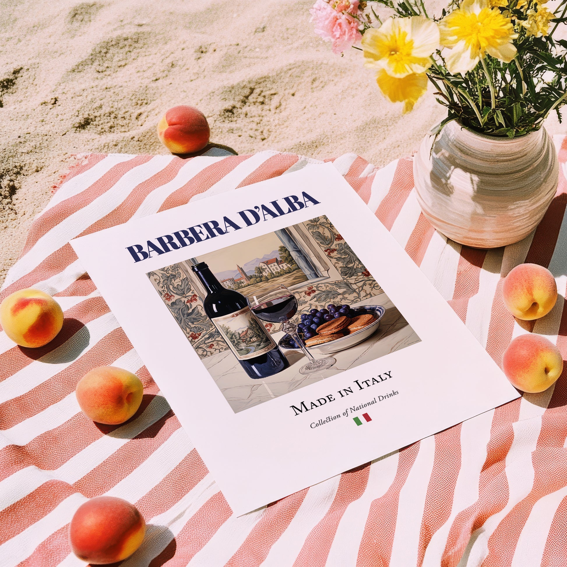 Barbera d’Alba – Italian Red Wine, Enoteca Poster, unframed on coastal sand