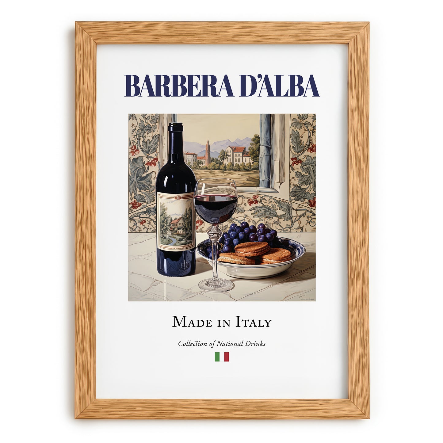 Barbera d’Alba – Italian Red Wine, Enoteca Poster, set in oak frame