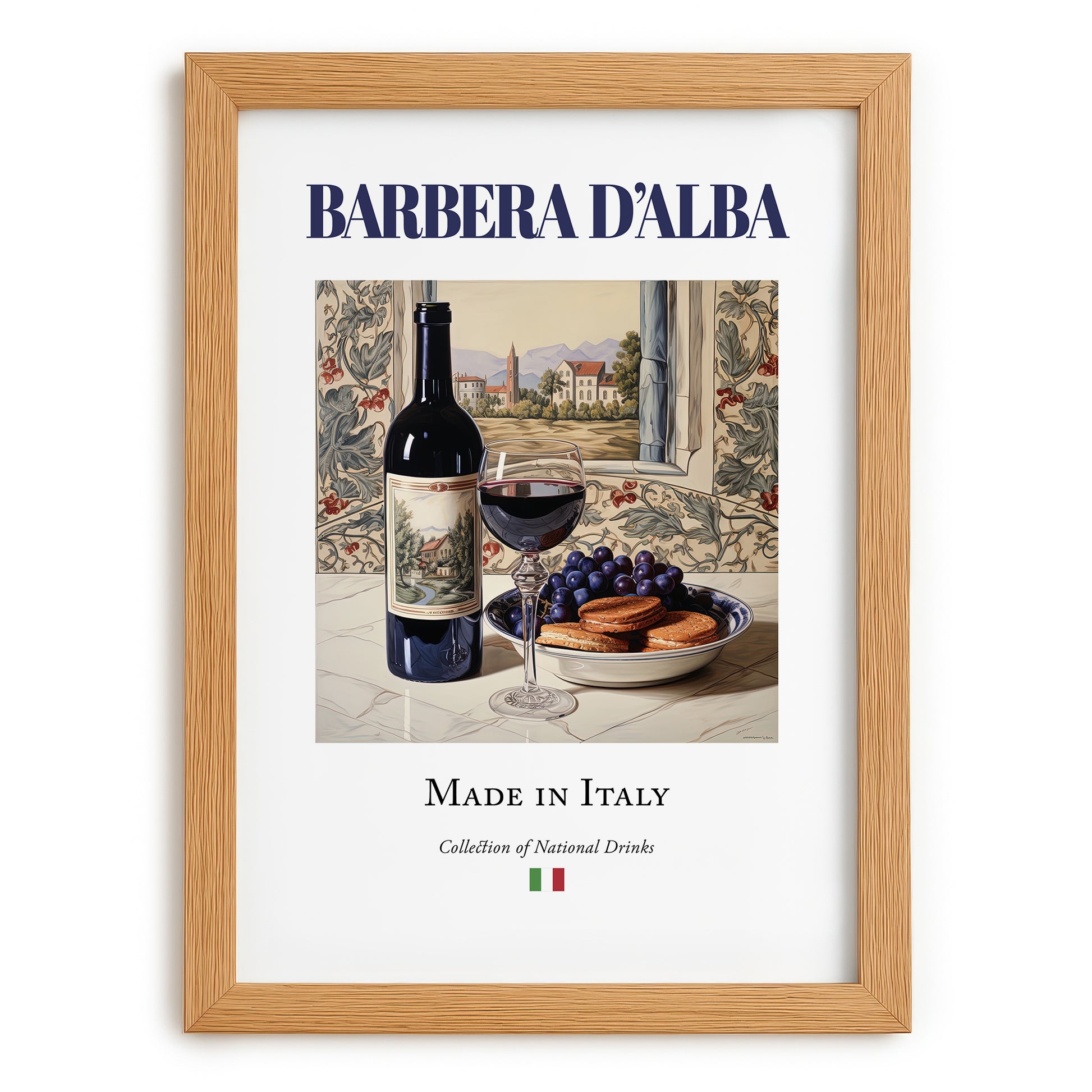 Barbera d’Alba – Italian Red Wine, Enoteca Poster, set in oak frame
