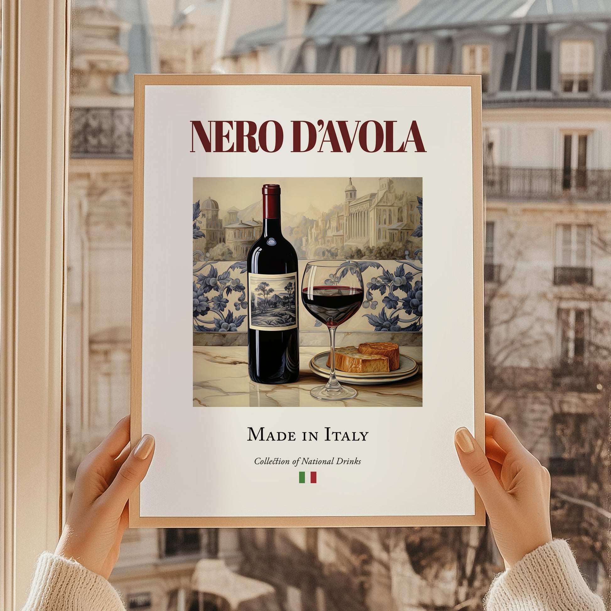 Nero d’Avola – Italian Red Wine, Enoteca Wall Art, styled in a charming Paris street view