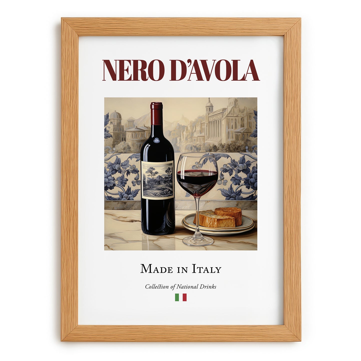 Nero d’Avola – Italian Red Wine, Enoteca Wall Art, set in oak frame