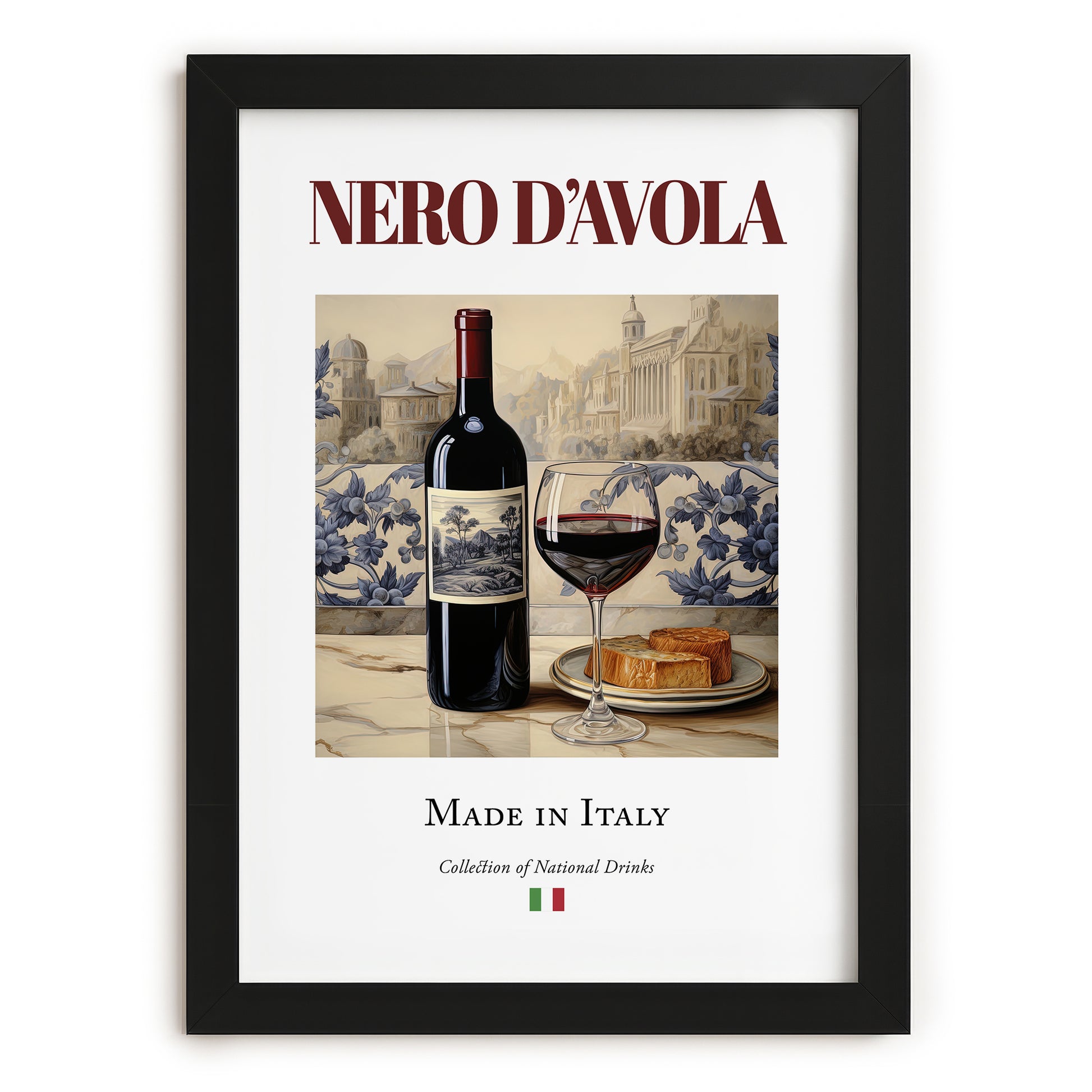 Nero d’Avola – Italian Red Wine, Enoteca Wall Art, in sleek black frame