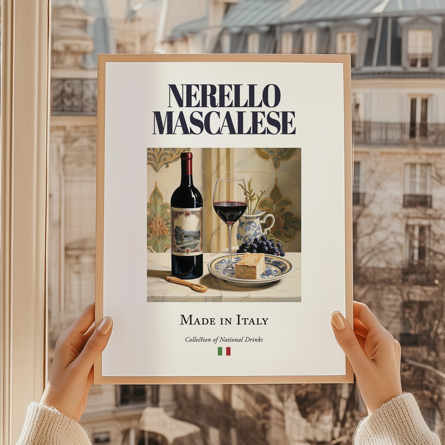 Nerello Mascalese – Italian Red Wine, Tasting Room Wall Art, styled in a charming Paris street view