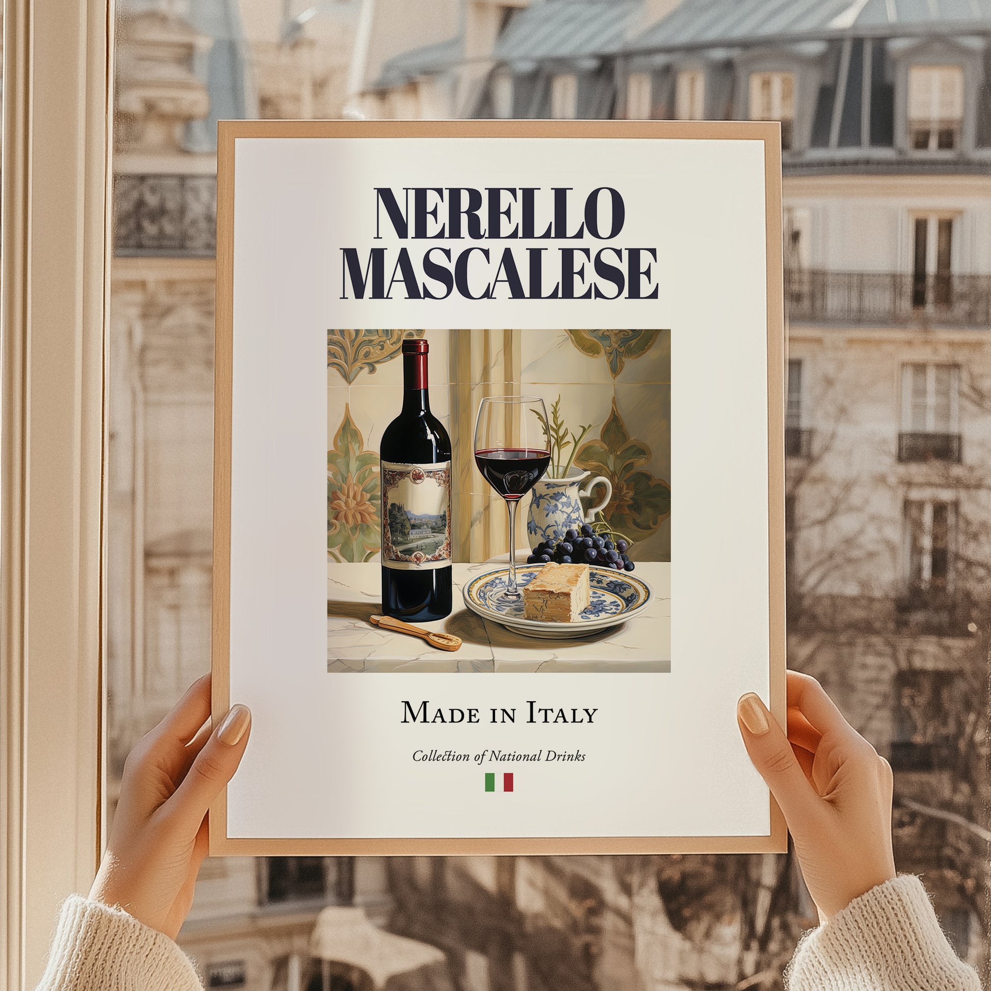 Nerello Mascalese – Italian Red Wine, Tasting Room Wall Art, styled in a charming Paris street view