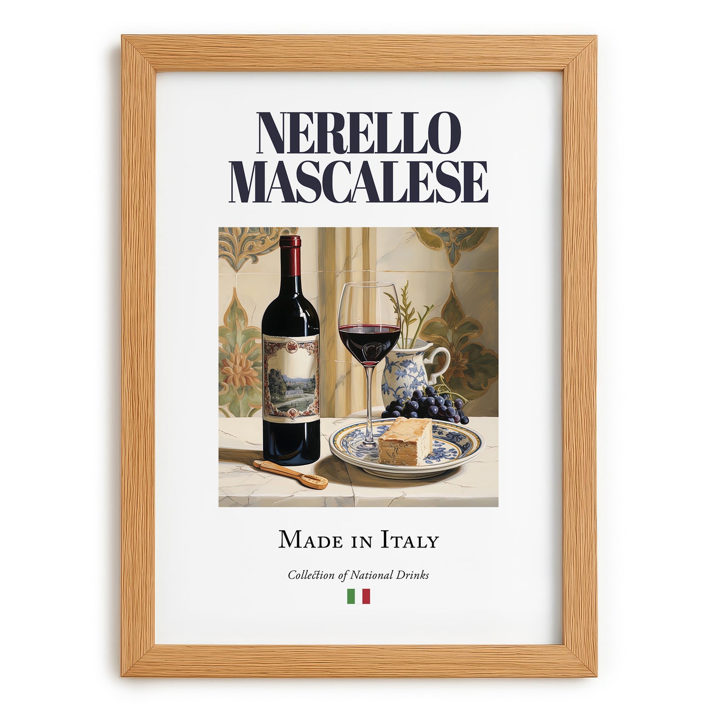 Nerello Mascalese – Italian Red Wine, Tasting Room Wall Art, set in oak frame
