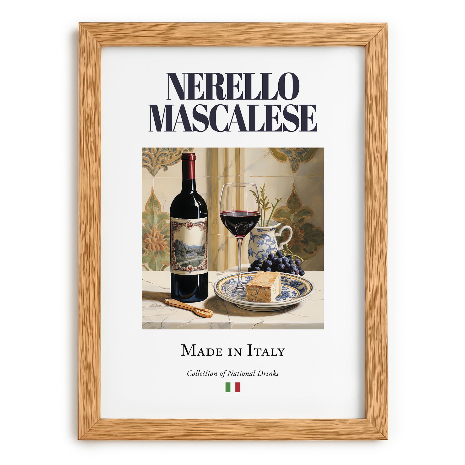 Nerello Mascalese – Italian Red Wine, Tasting Room Wall Art, set in oak frame
