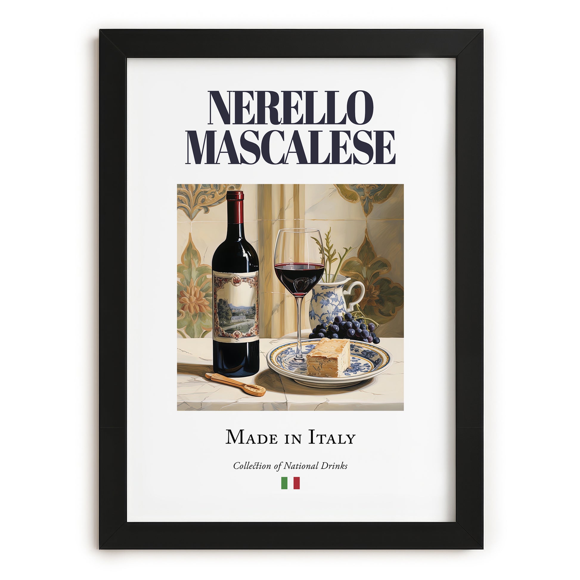 Nerello Mascalese – Italian Red Wine, Tasting Room Wall Art, in sleek black frame