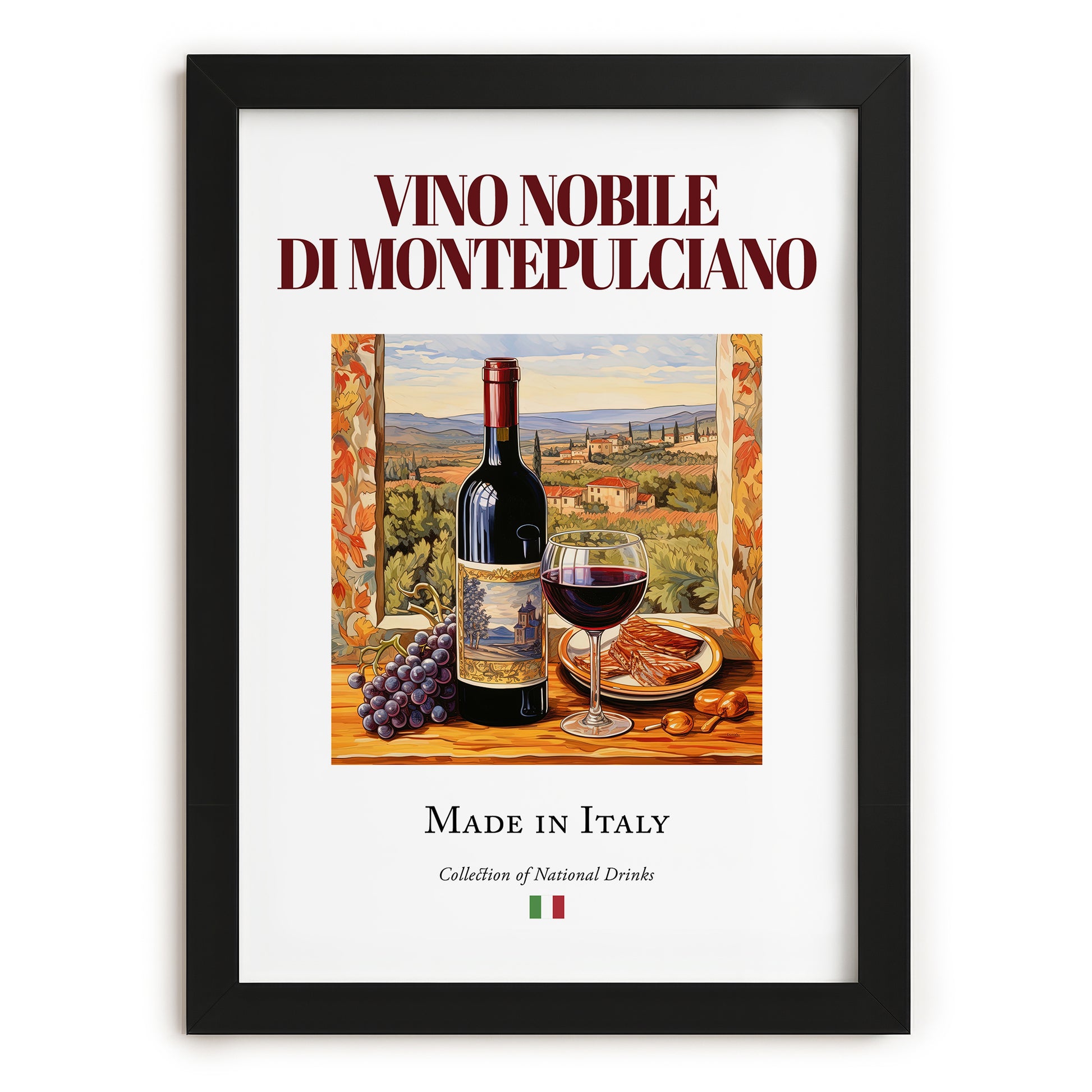 Vino Nobile di Montepulciano – Italian Red Wine, Enoteca Still Life, in sleek black frame