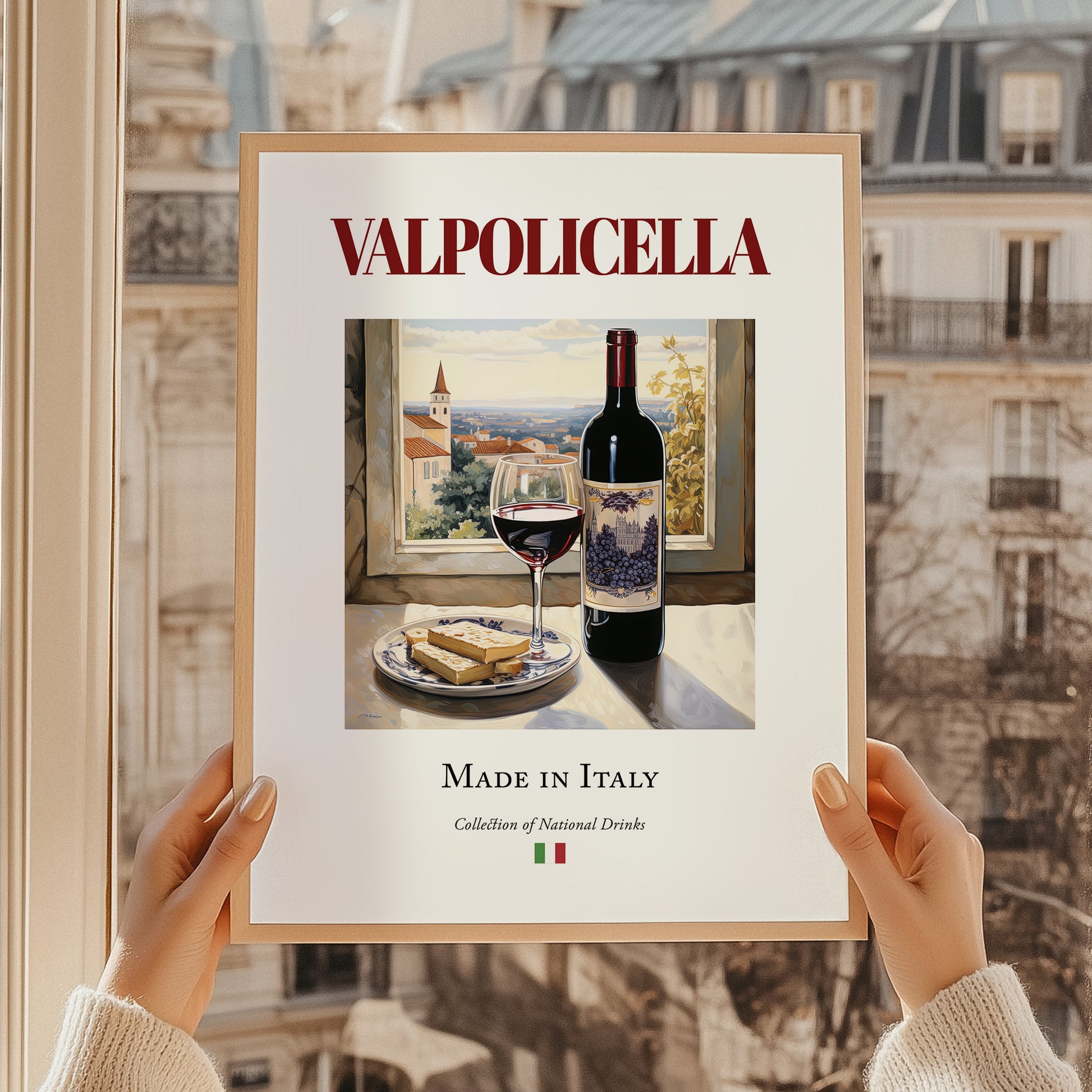 Valpolicella – Italian Red Wine, Wine Bar Illustration, styled in a charming Paris street view