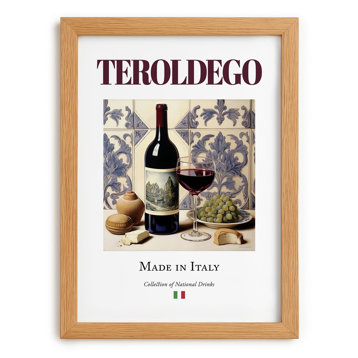 Teroldego – Italian Red Wine, Enoteca Still Life, set in oak frame