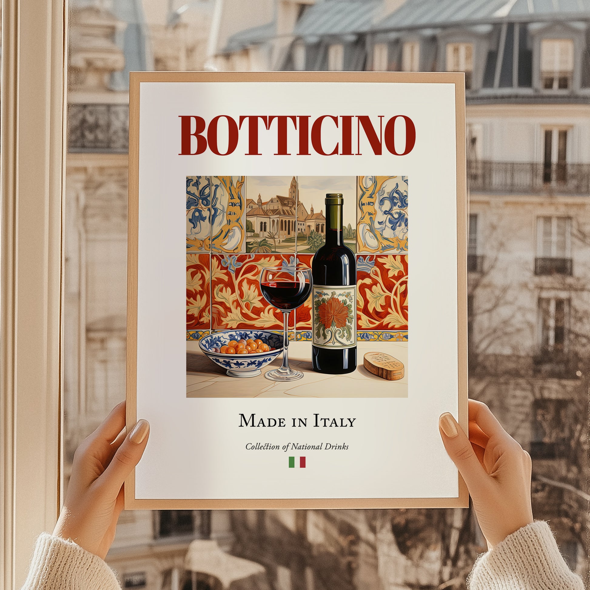 Botticino – Italian Red Wine, Vineyard Terrace Poster, styled in a charming Paris street view