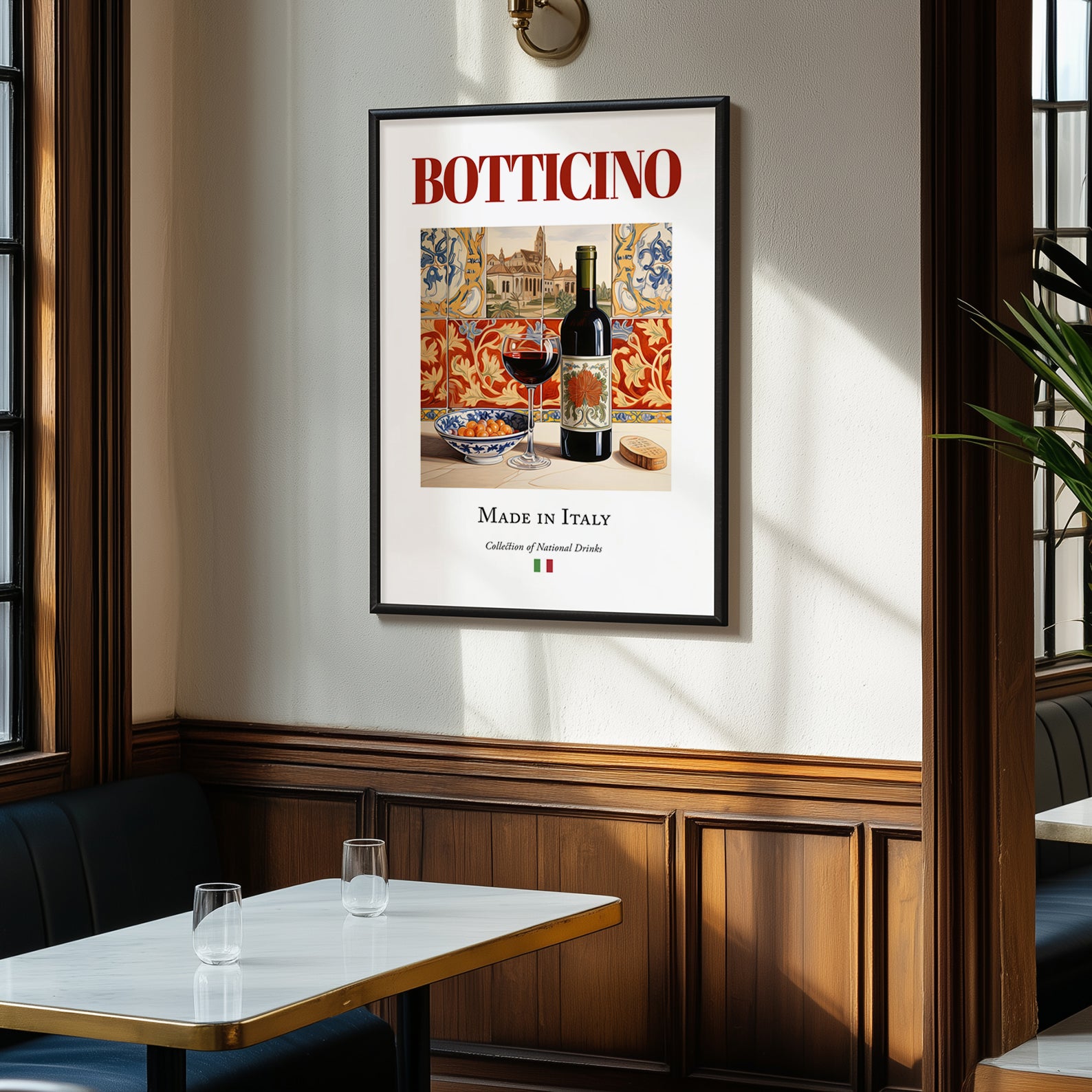 Botticino – Italian Red Wine, Vineyard Terrace Poster, clean layout with no caption