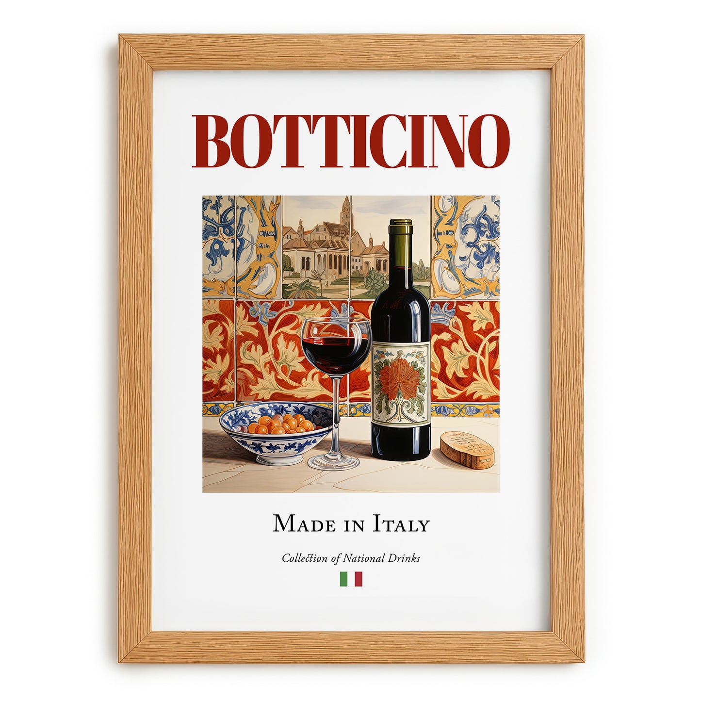Botticino – Italian Red Wine, Vineyard Terrace Poster, set in oak frame