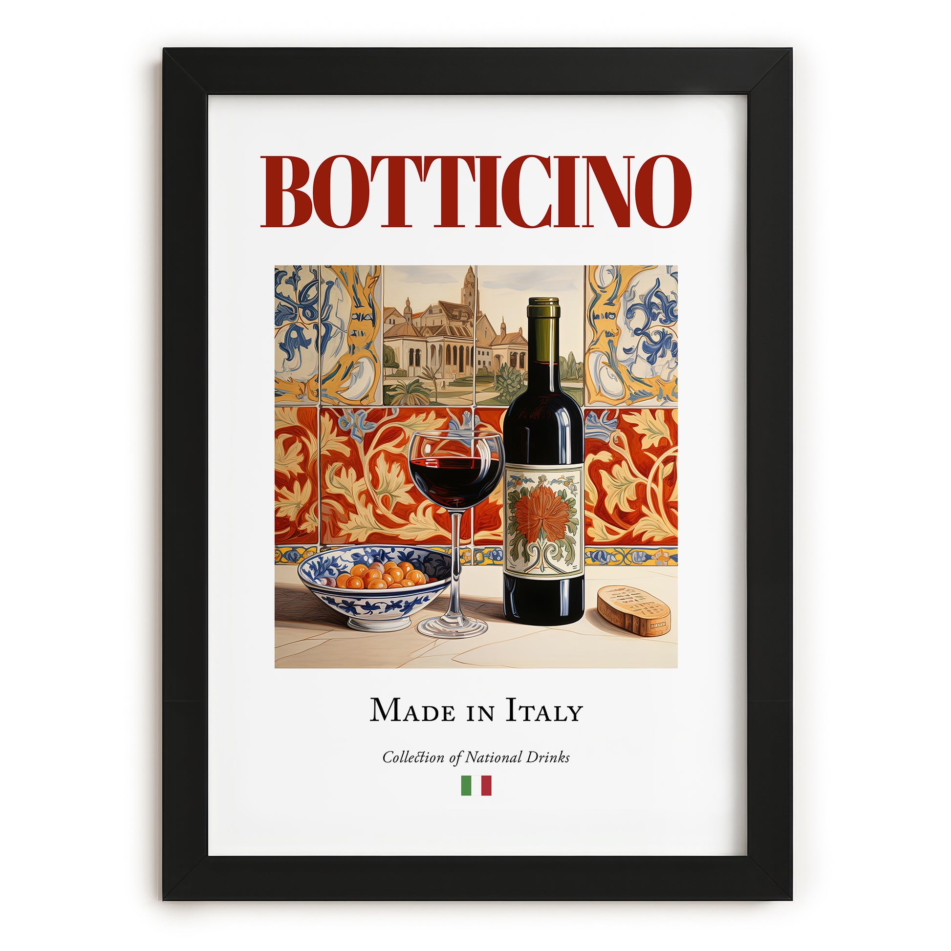 Botticino – Italian Red Wine, Vineyard Terrace Poster, in sleek black frame