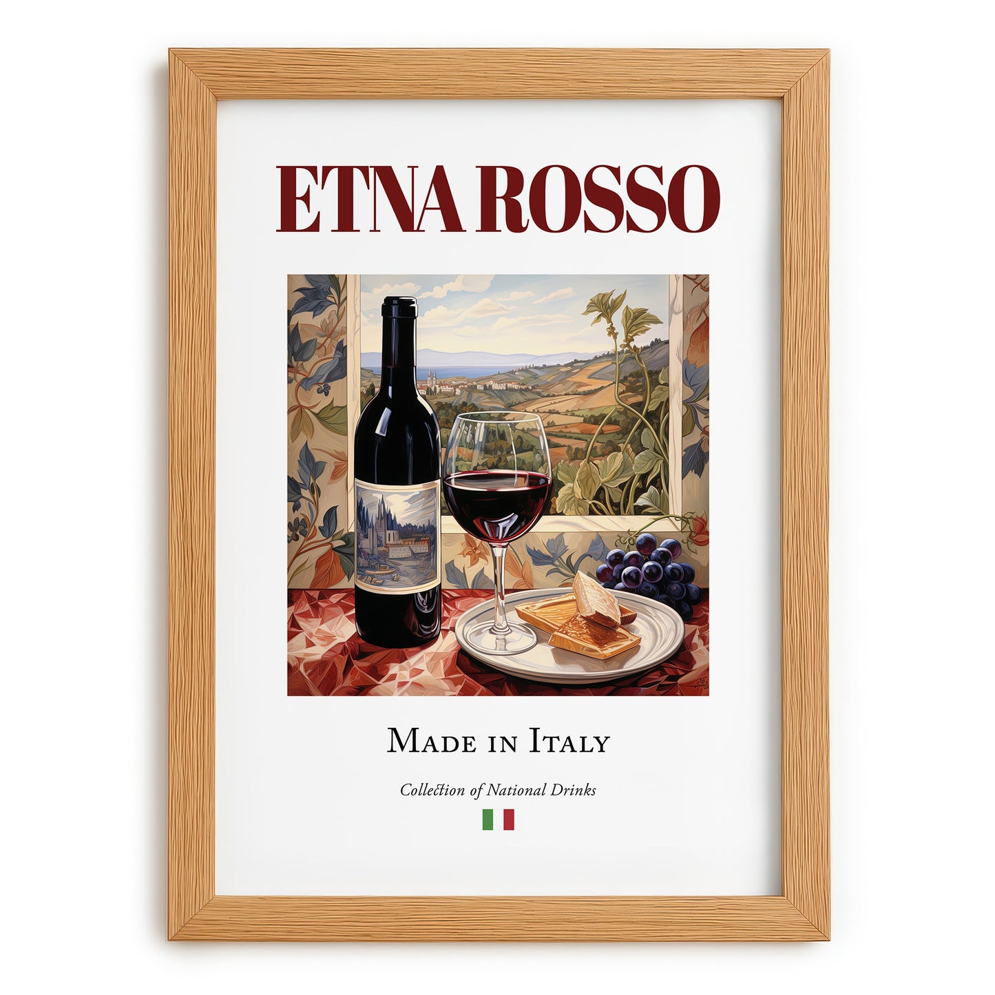 Etna Rosso – Italian Red Wine, Vinoteca Poster, set in oak frame