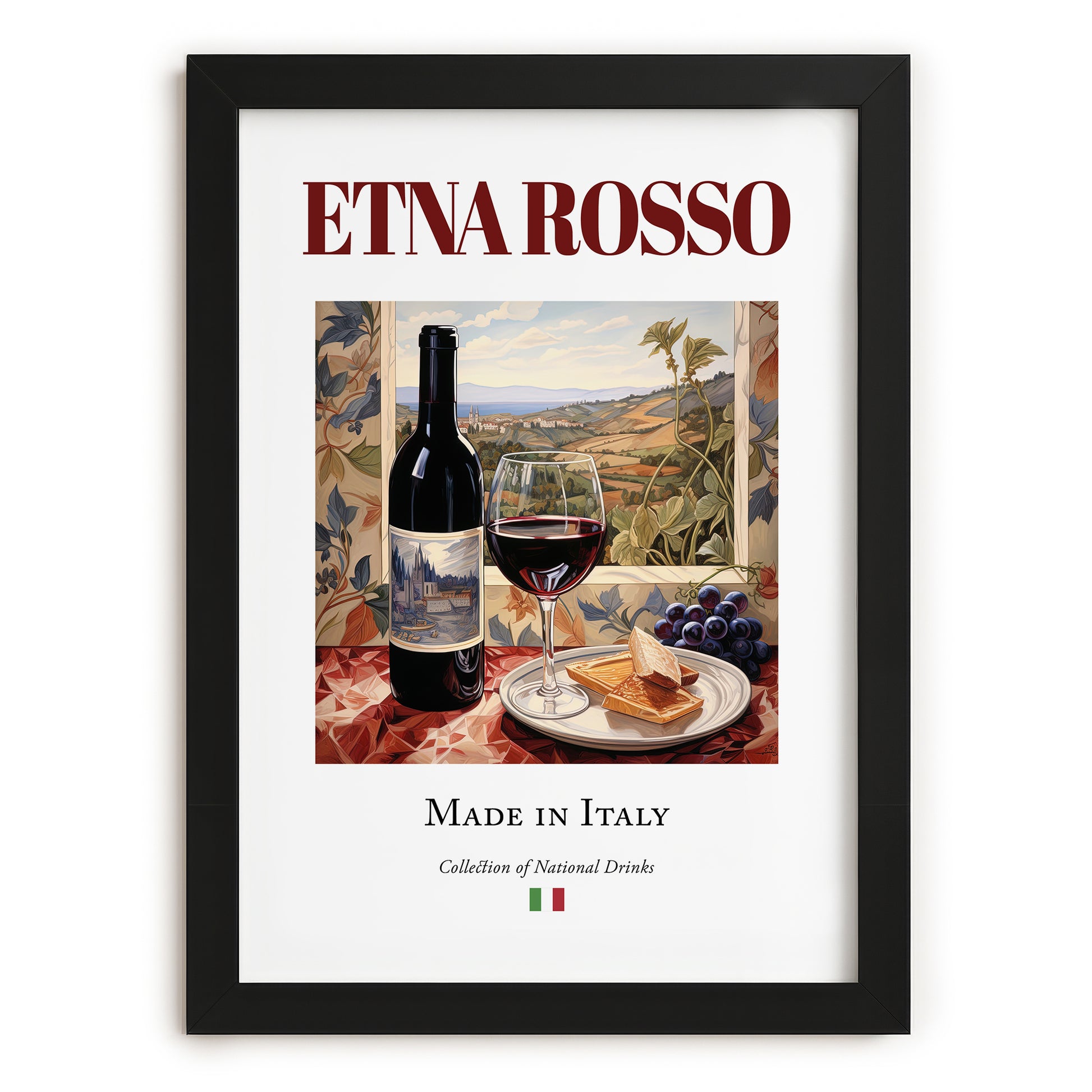 Etna Rosso – Italian Red Wine, Vinoteca Poster, in sleek black frame