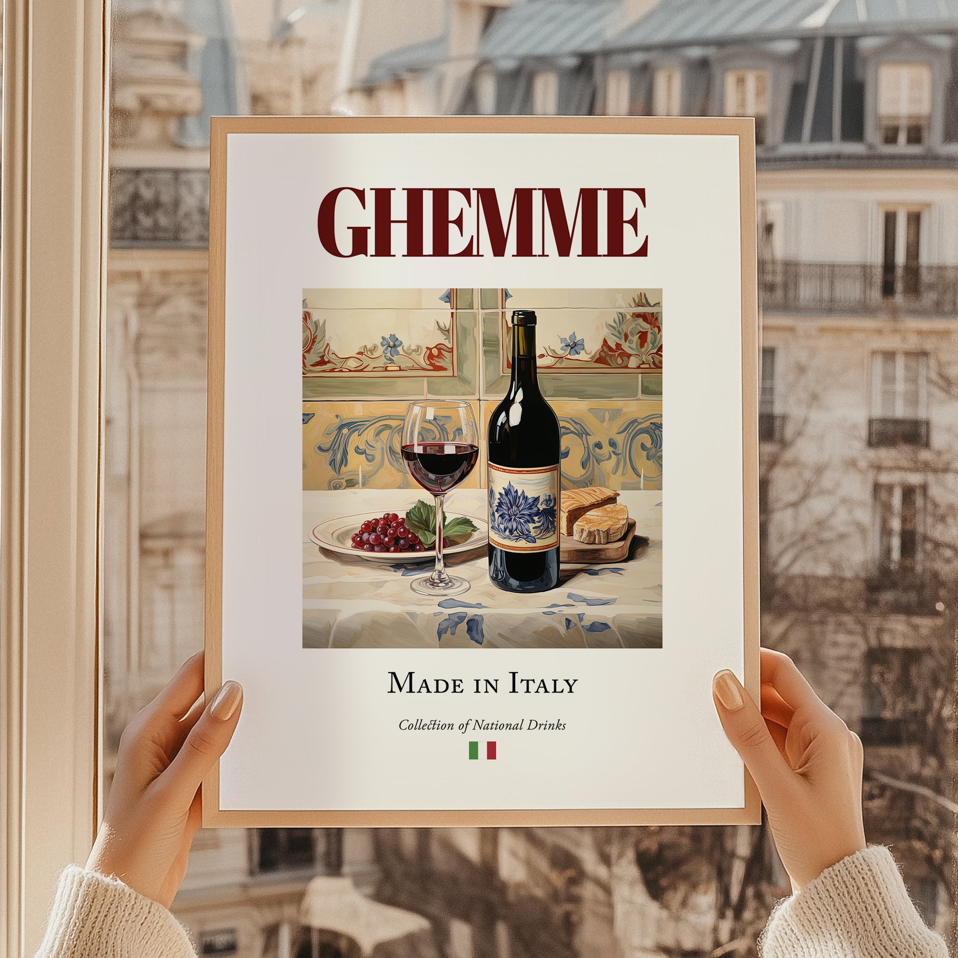 Ghemme – Italian Red Wine, Enoteca Painting, styled in a charming Paris street view