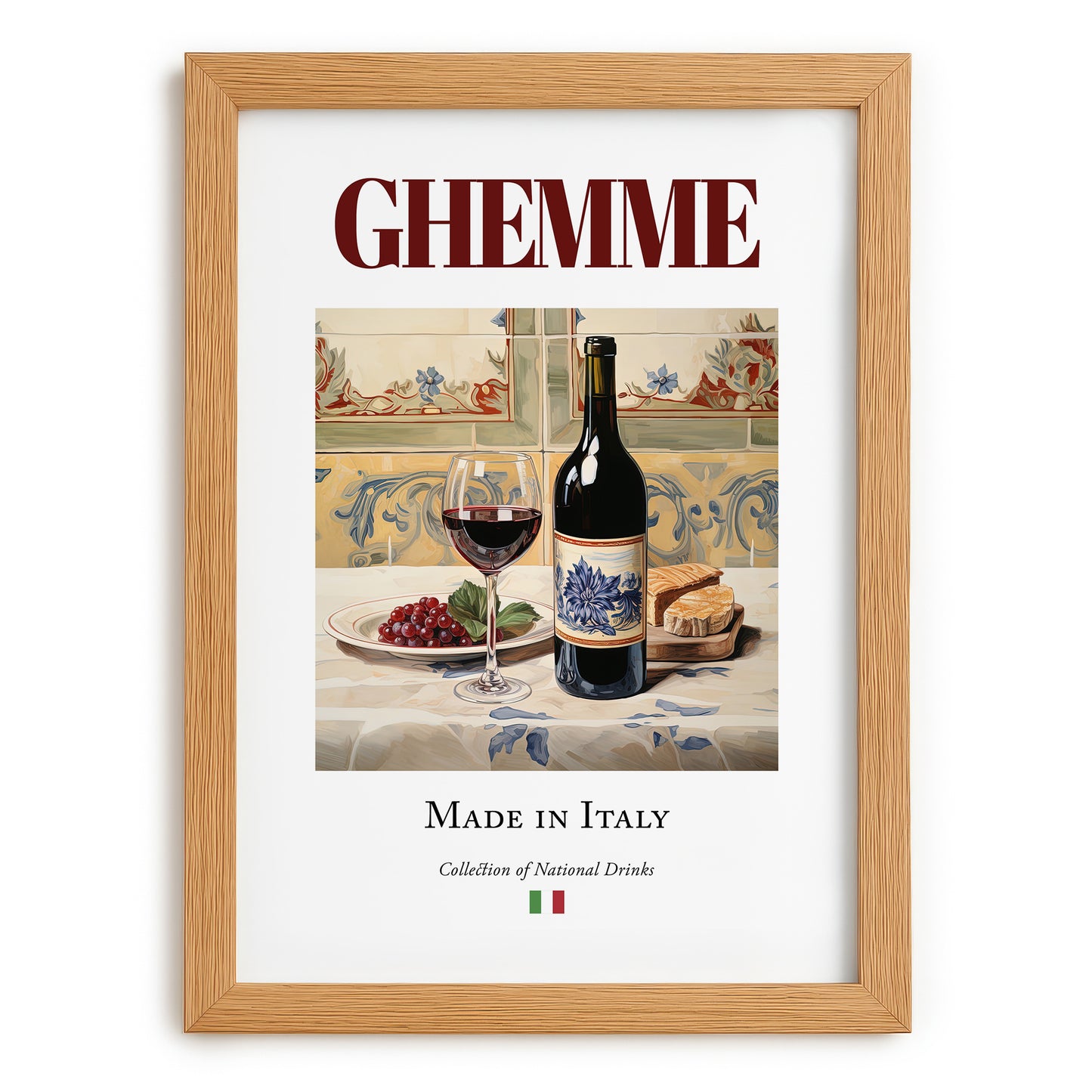 Ghemme – Italian Red Wine, Enoteca Painting, set in oak frame
