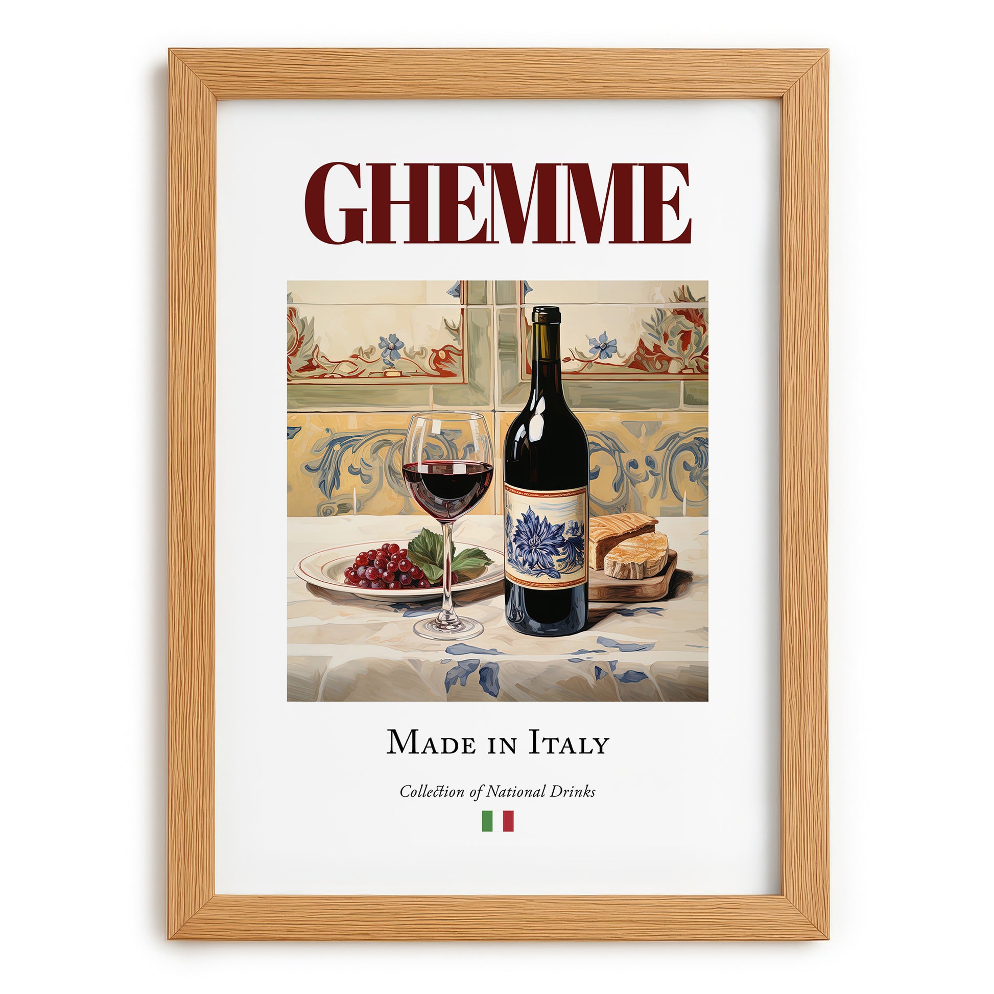 Ghemme – Italian Red Wine, Enoteca Painting, set in oak frame