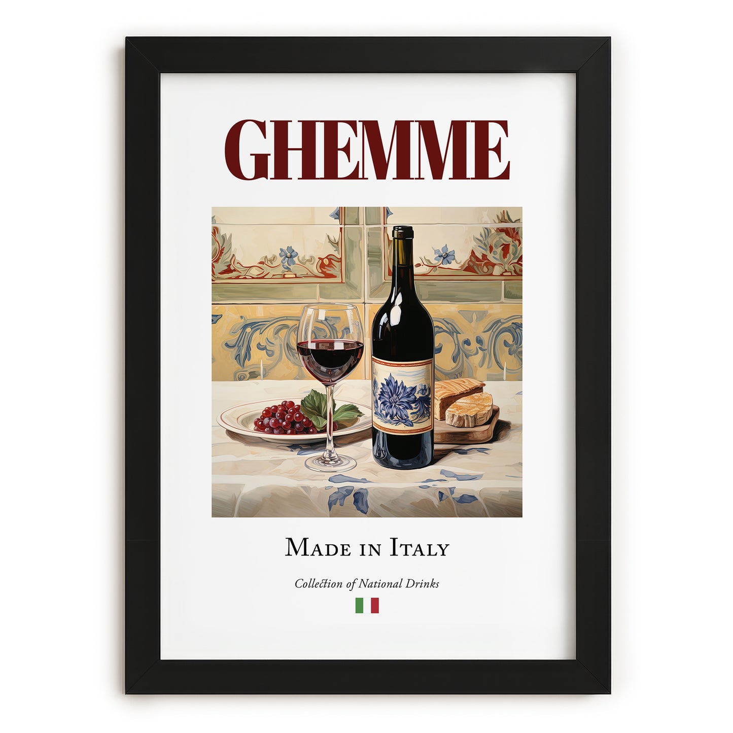 Ghemme – Italian Red Wine, Enoteca Painting, in sleek black frame