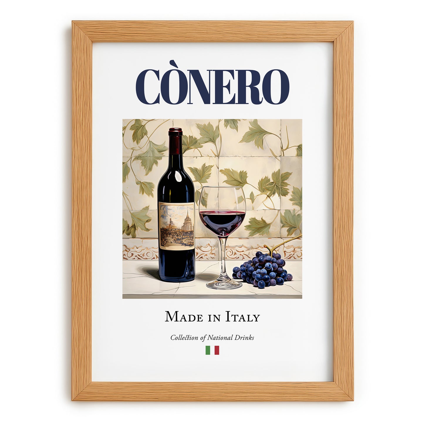 Cònero – Italian Red Wine, Vineyard Terrace Wall Decor, set in oak frame