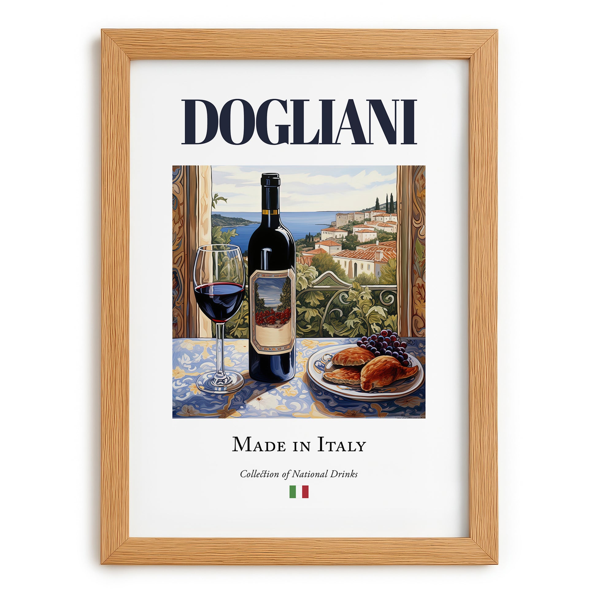 Dogliani – Italian Red Wine, Vineyard Terrace Poster, set in oak frame