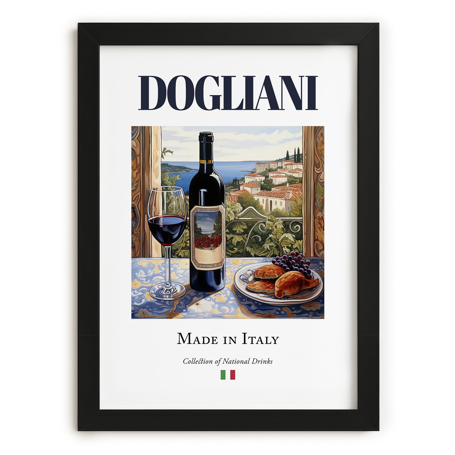 Dogliani – Italian Red Wine, Vineyard Terrace Poster, in sleek black frame