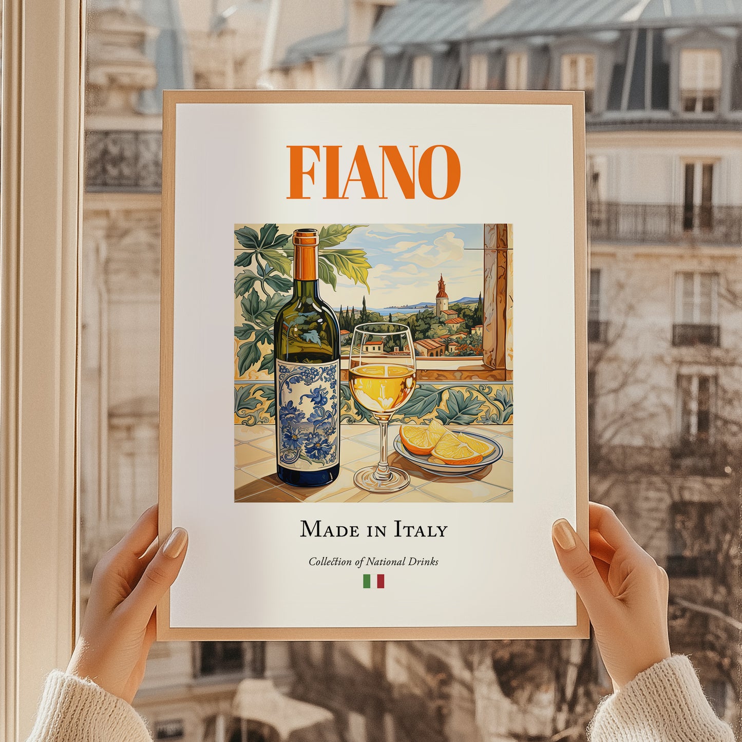 Fiano – Italian White Wine, Tasting Room Poster, styled in a charming Paris street view