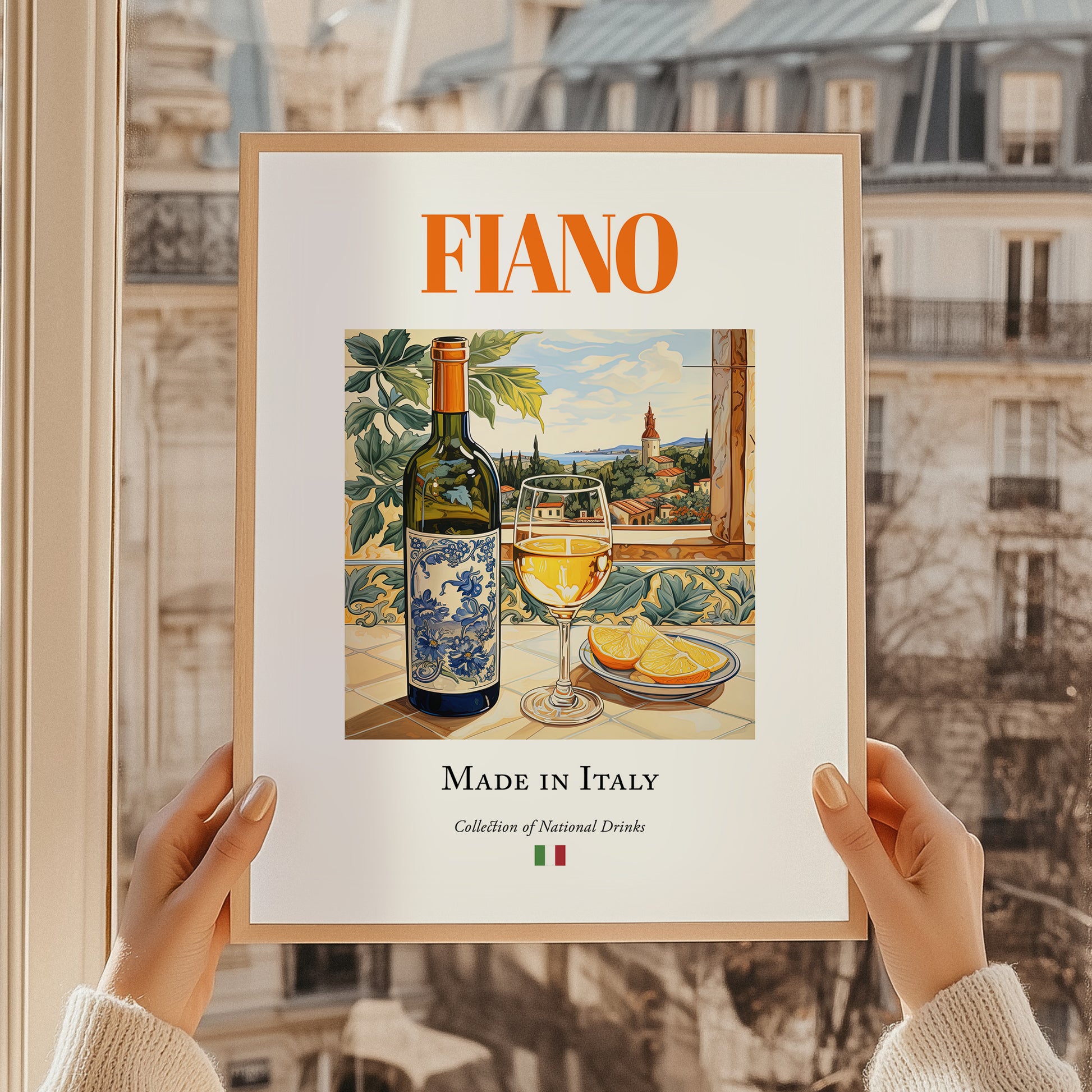 Fiano – Italian White Wine, Tasting Room Poster, styled in a charming Paris street view