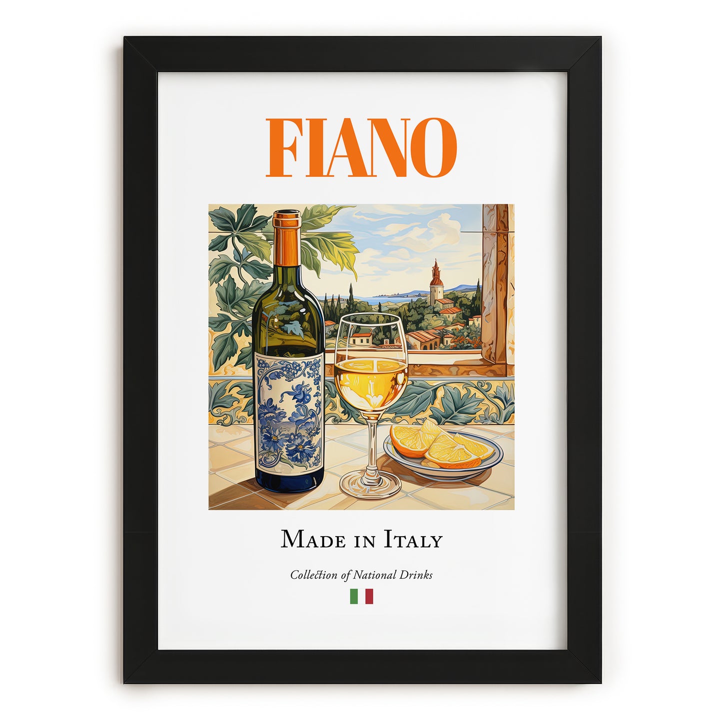 Fiano – Italian White Wine, Tasting Room Poster, in sleek black frame