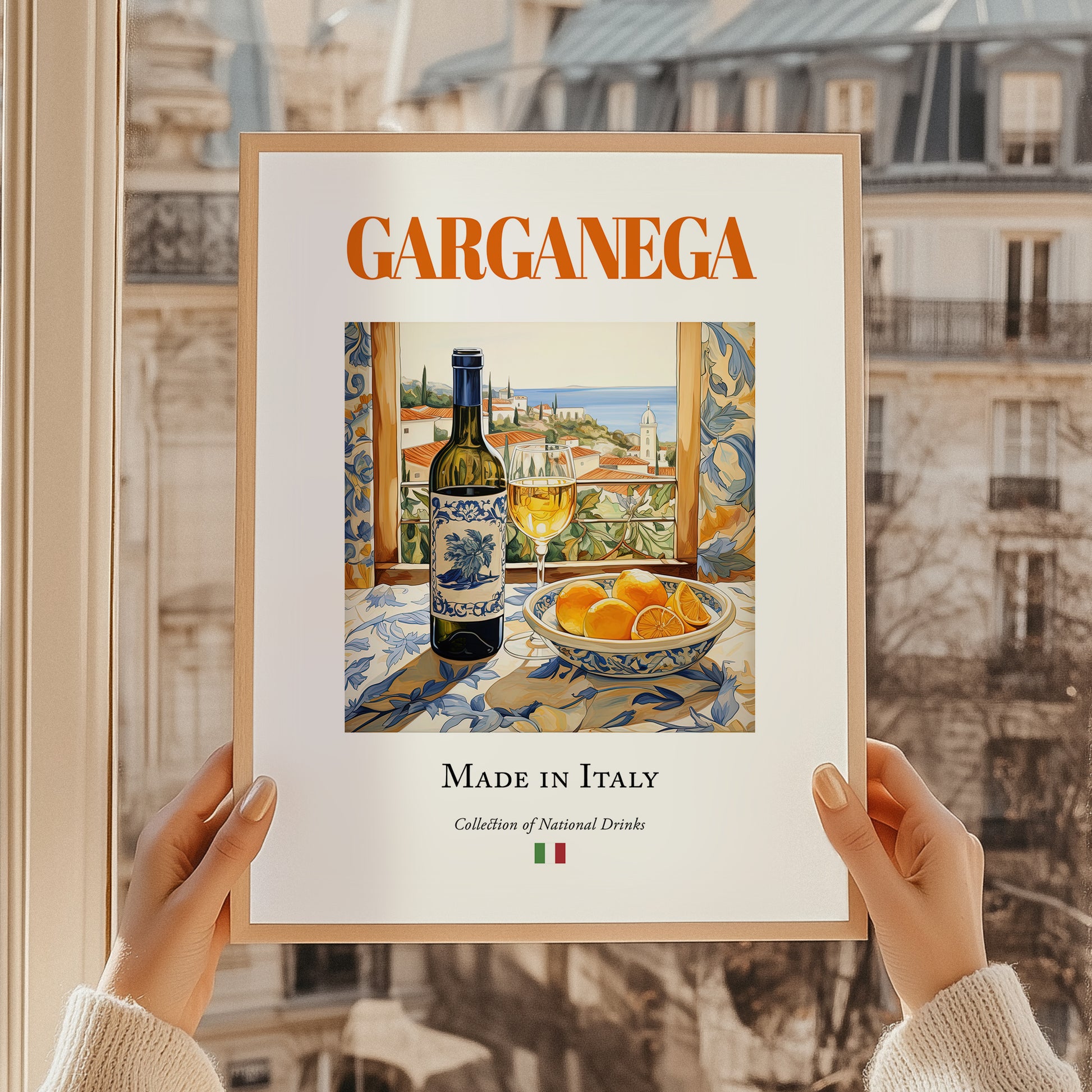 Garganega – Italian White Wine, Tasting Room Poster, styled in a charming Paris street view