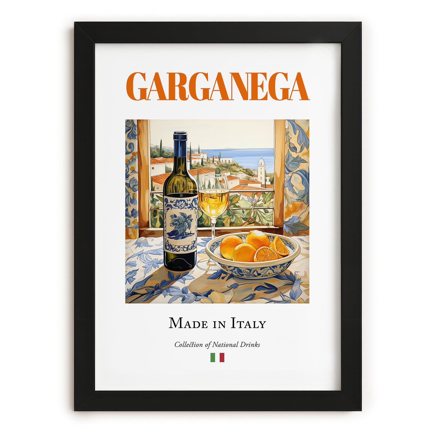 Garganega – Italian White Wine, Tasting Room Poster, in sleek black frame