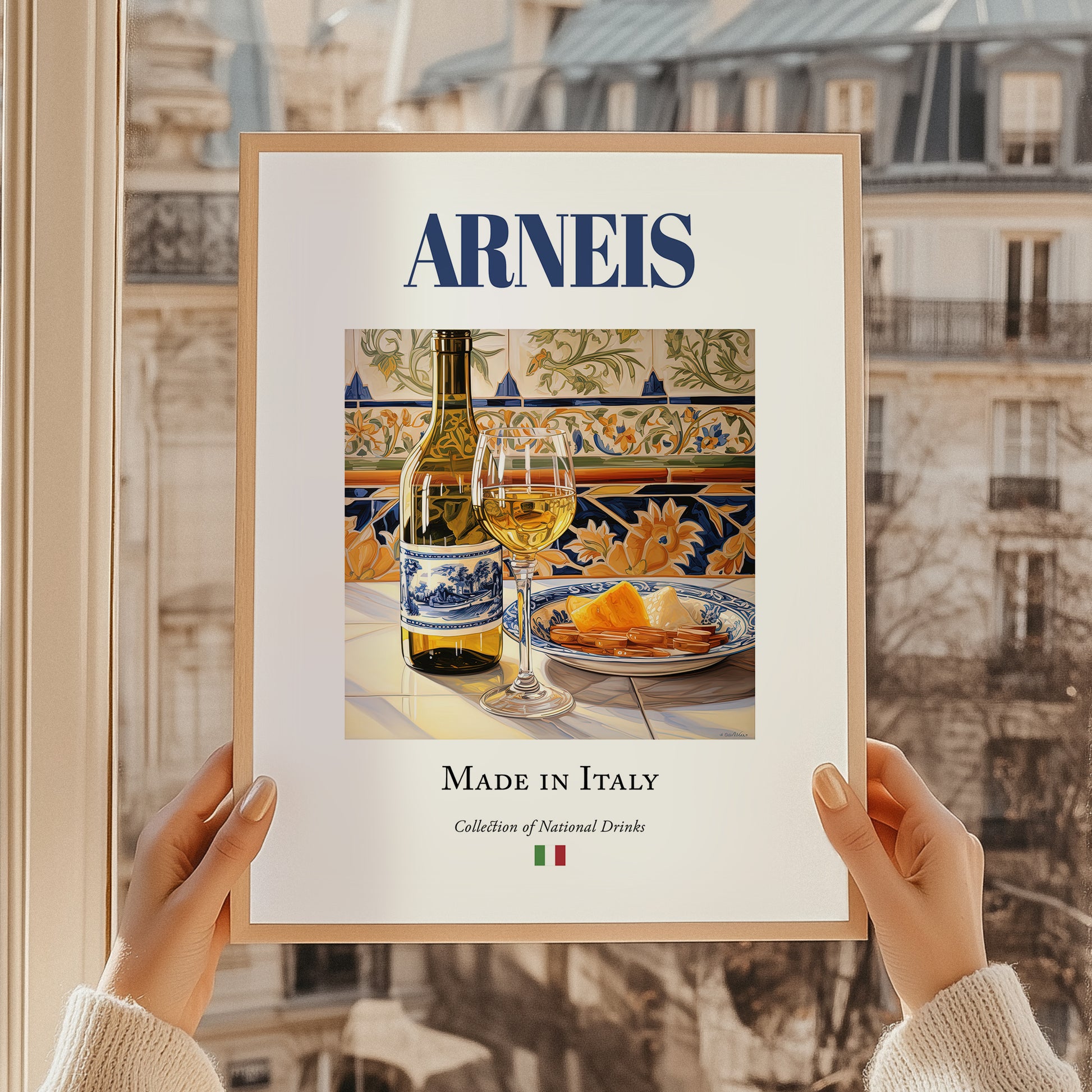 Arneis – Italian White Wine, Tasting Room Wall Art, styled in a charming Paris street view