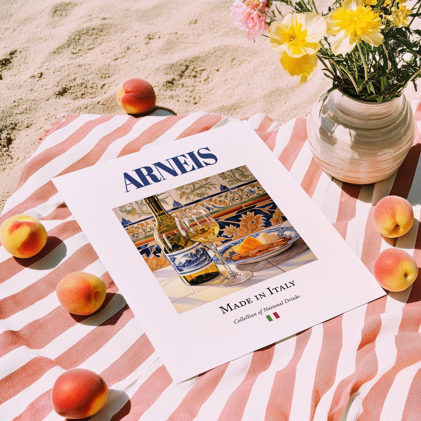 Arneis – Italian White Wine, Tasting Room Wall Art, unframed on coastal sand