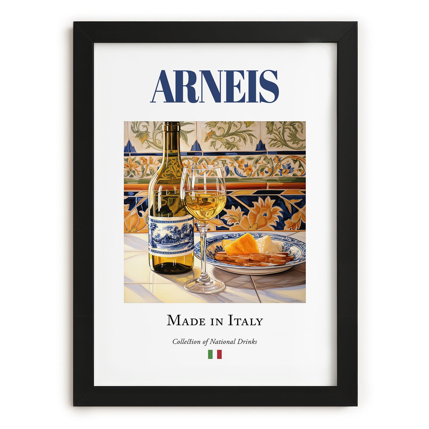 Arneis – Italian White Wine, Tasting Room Wall Art, in sleek black frame