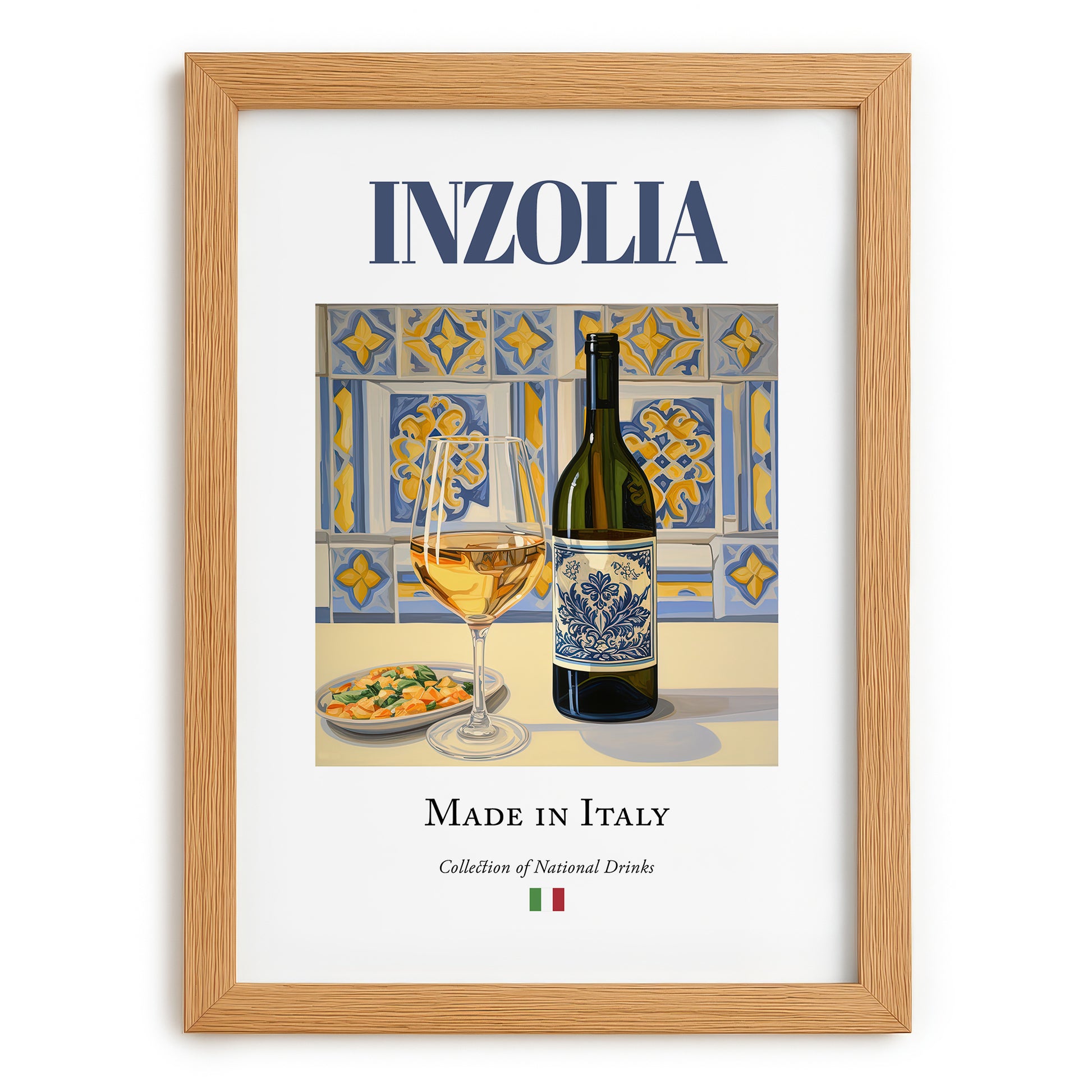 Inzolia – Italian White Wine, Bodega Poster, set in oak frame