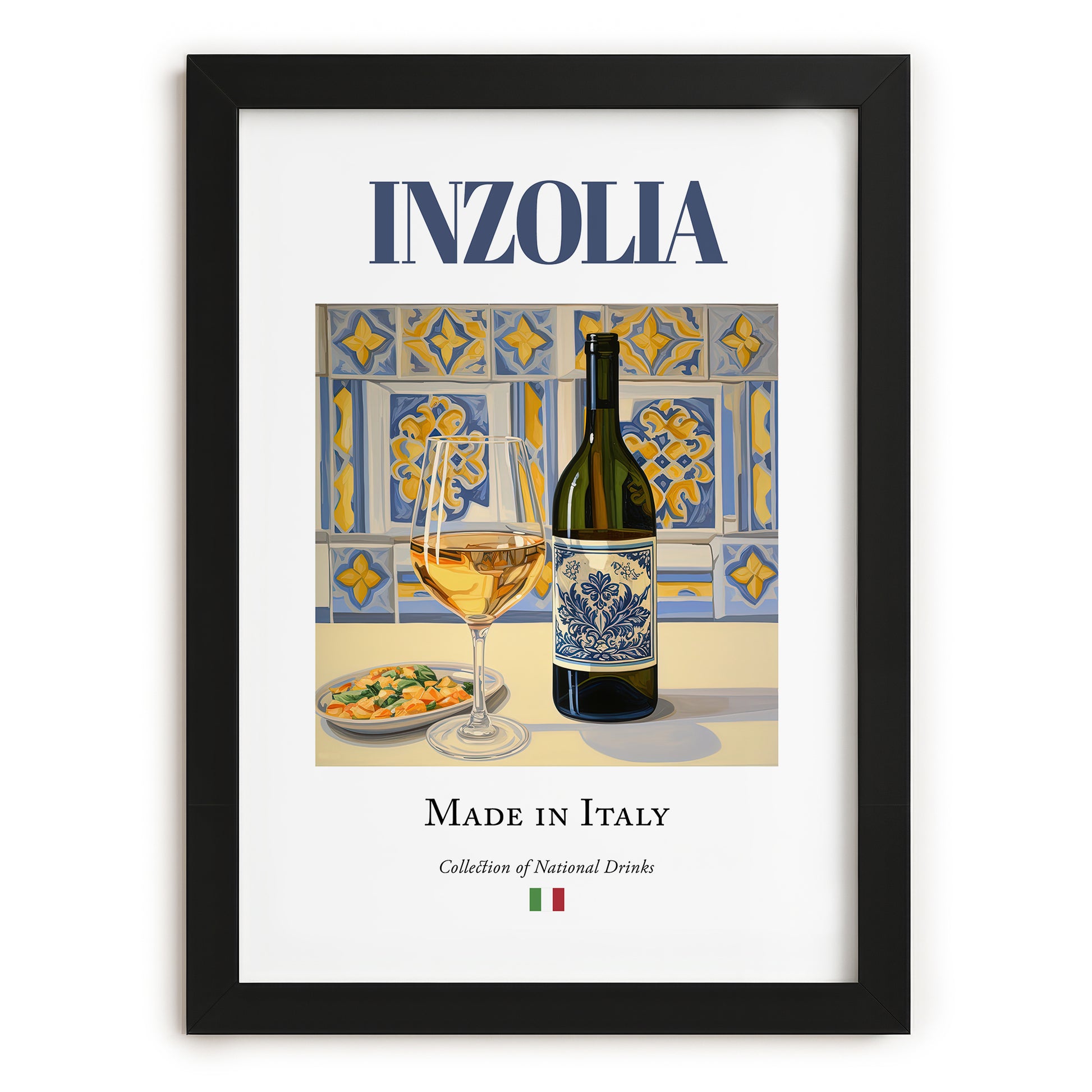 Inzolia – Italian White Wine, Bodega Poster, in sleek black frame