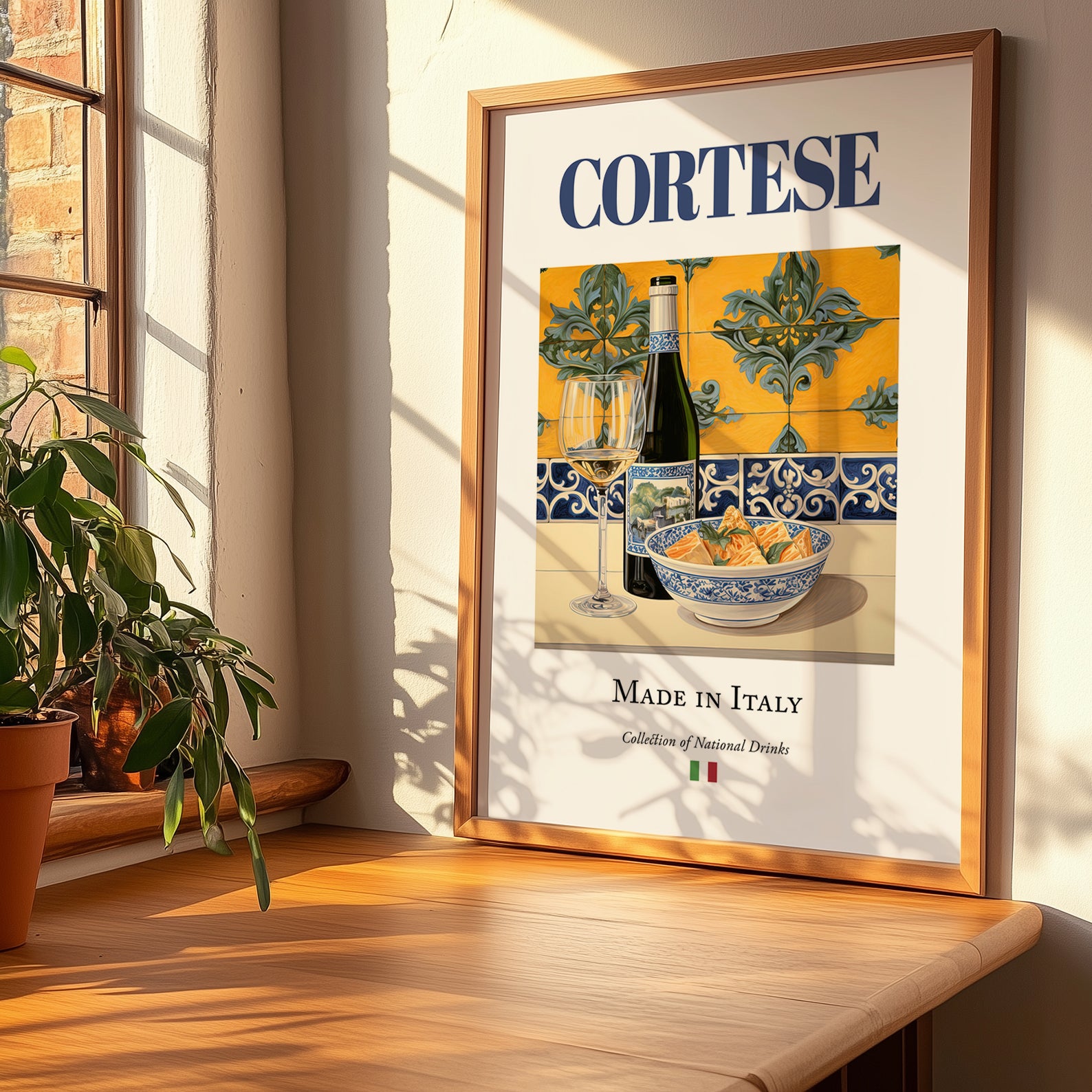 Cortese – Italian White Wine, Vinoteca Wall Decor, no-text version framed in wood