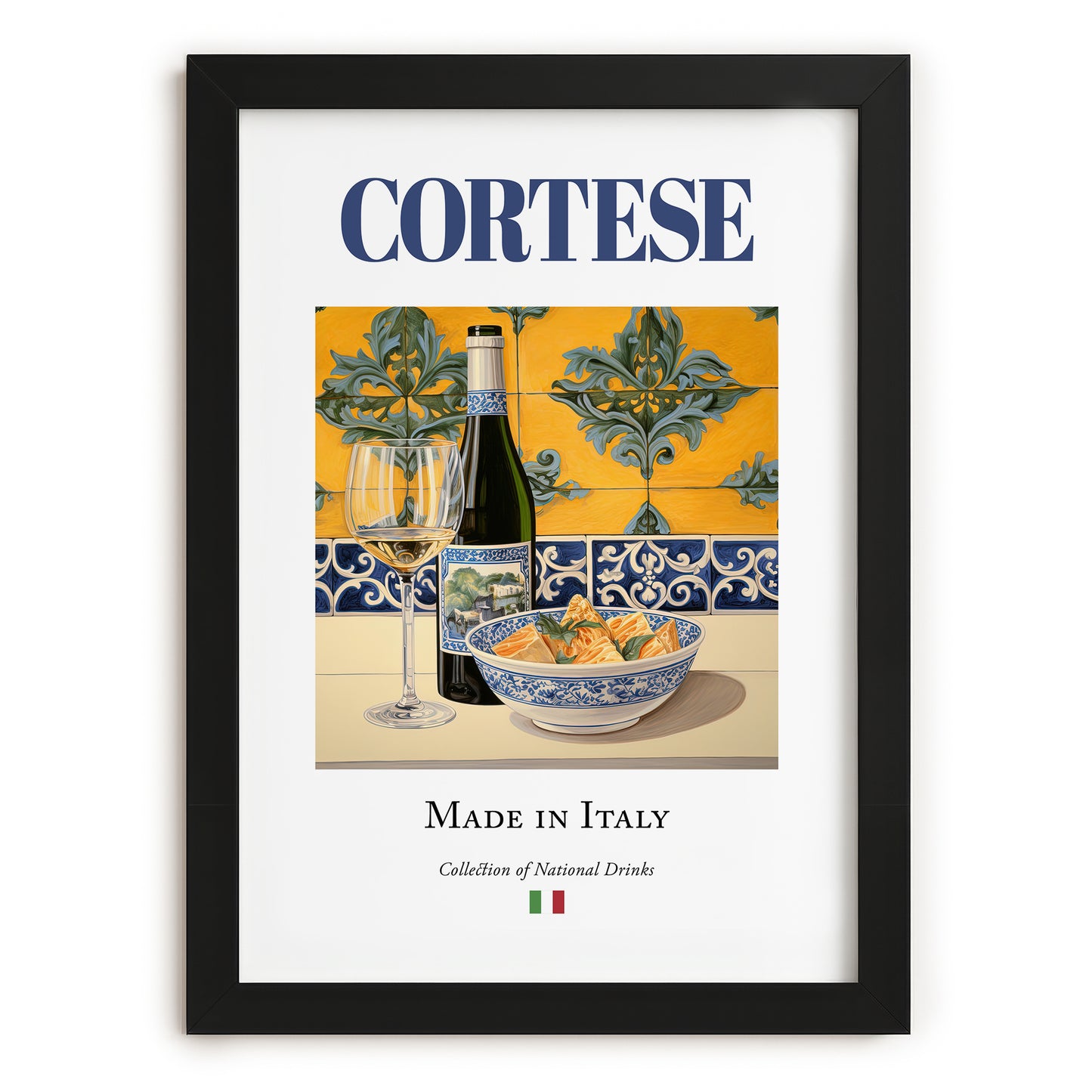 Cortese – Italian White Wine, Vinoteca Wall Decor, in sleek black frame