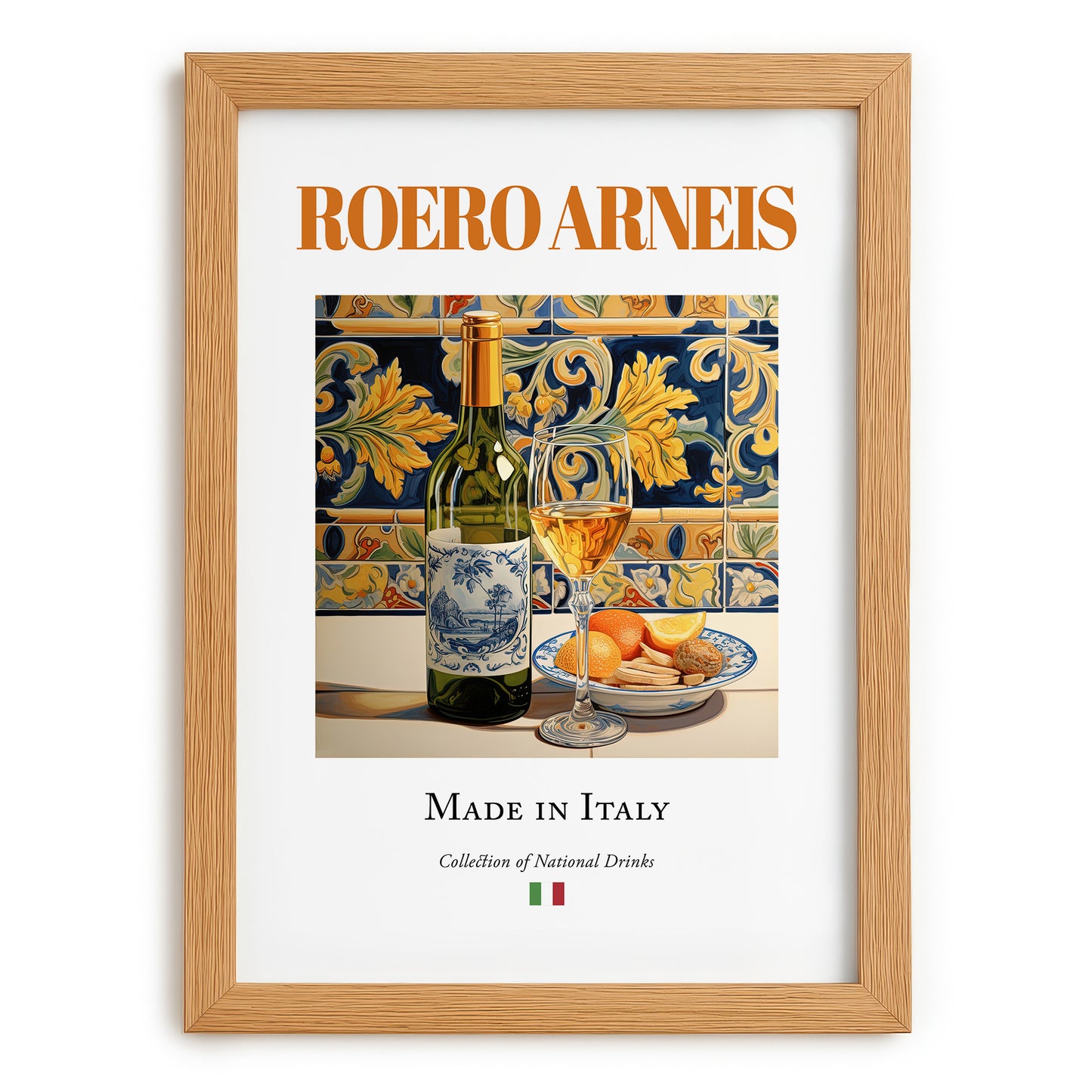 Roero Arneis – Italian White Wine, Bodega Still Life, set in oak frame
