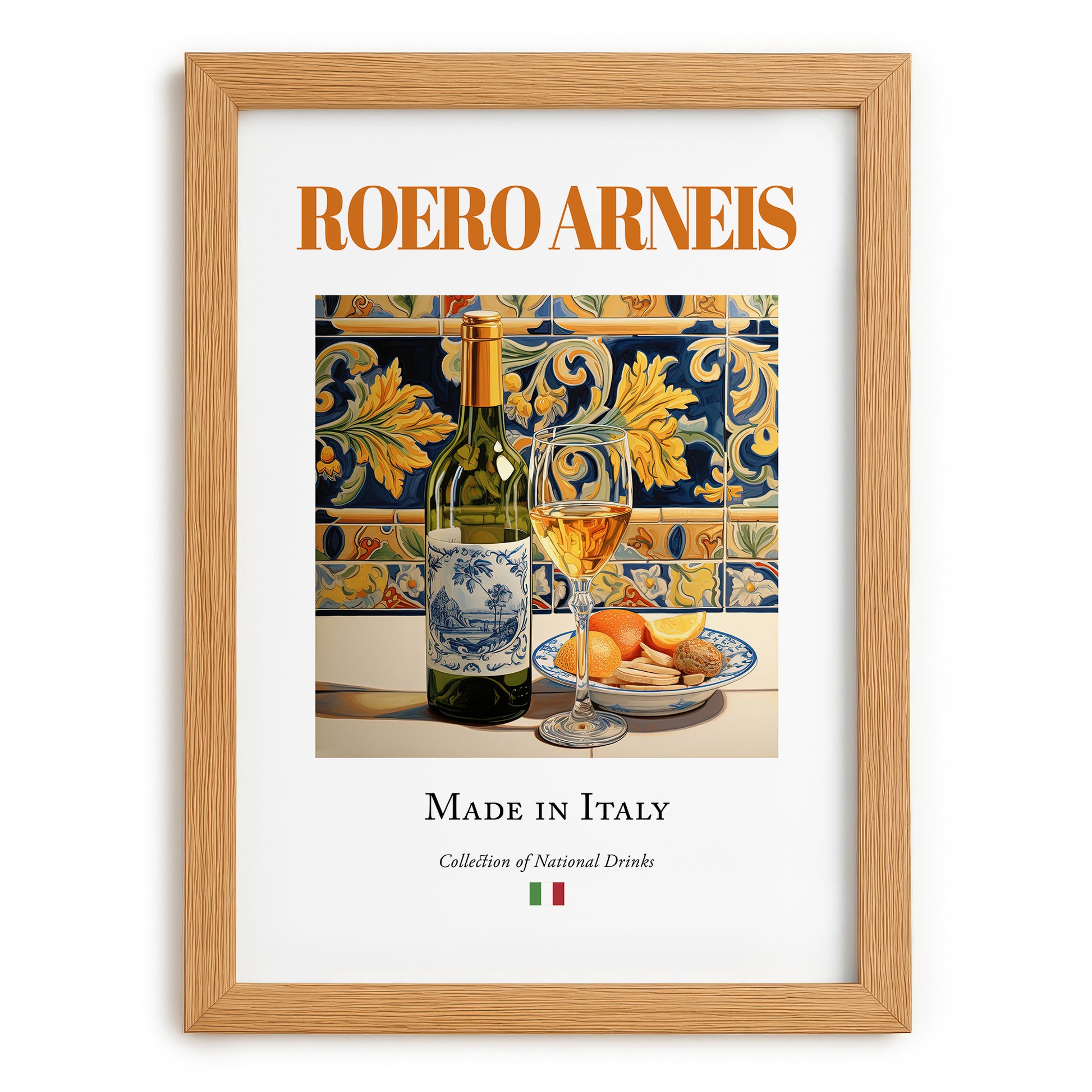 Roero Arneis – Italian White Wine, Bodega Still Life, set in oak frame