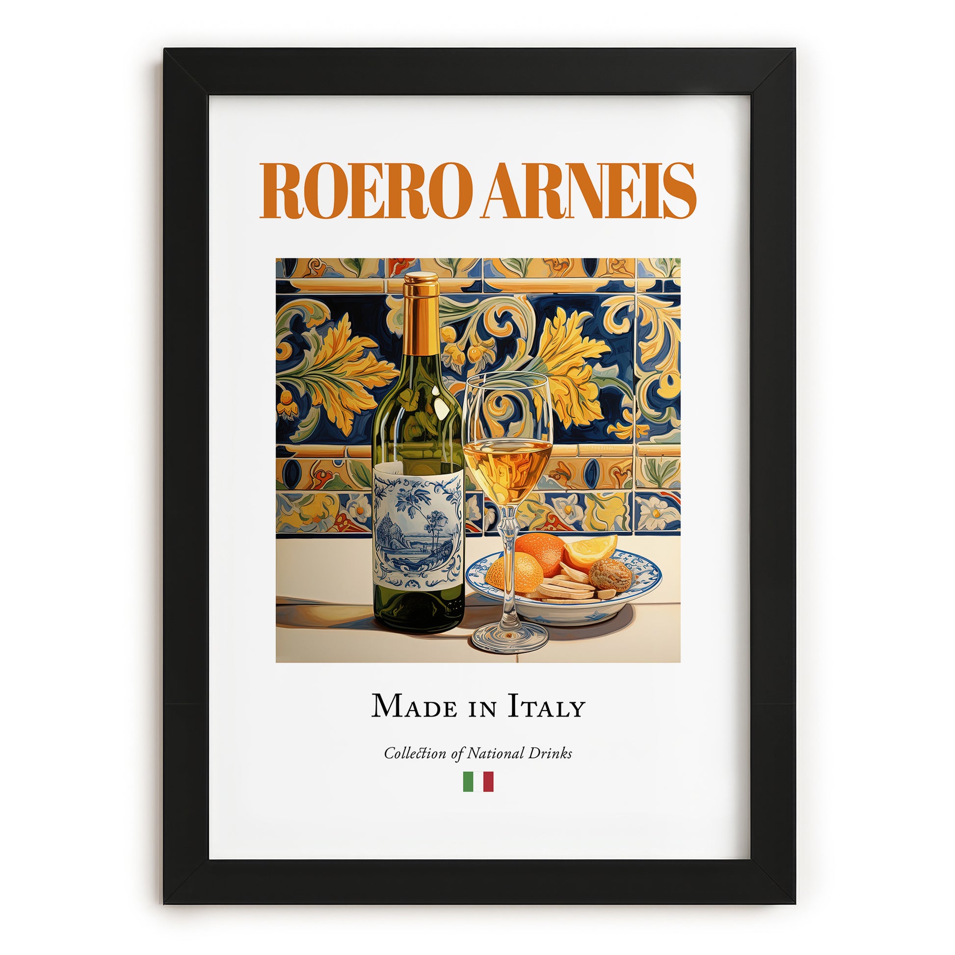 Roero Arneis – Italian White Wine, Bodega Still Life, in sleek black frame