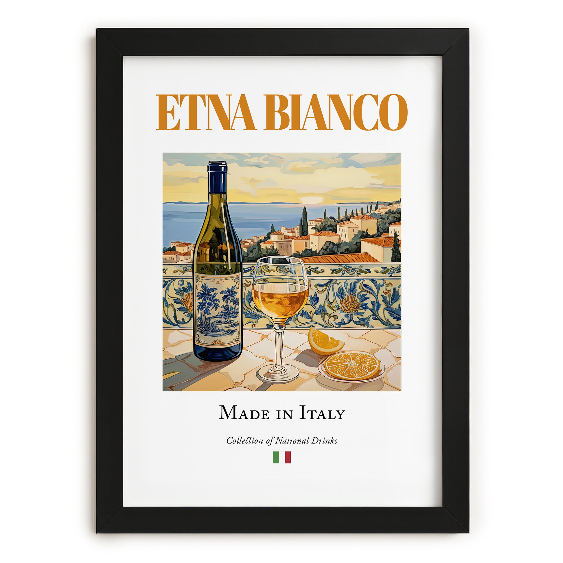 Etna Bianco – Italian White Wine, Vinoteca Print, in sleek black frame